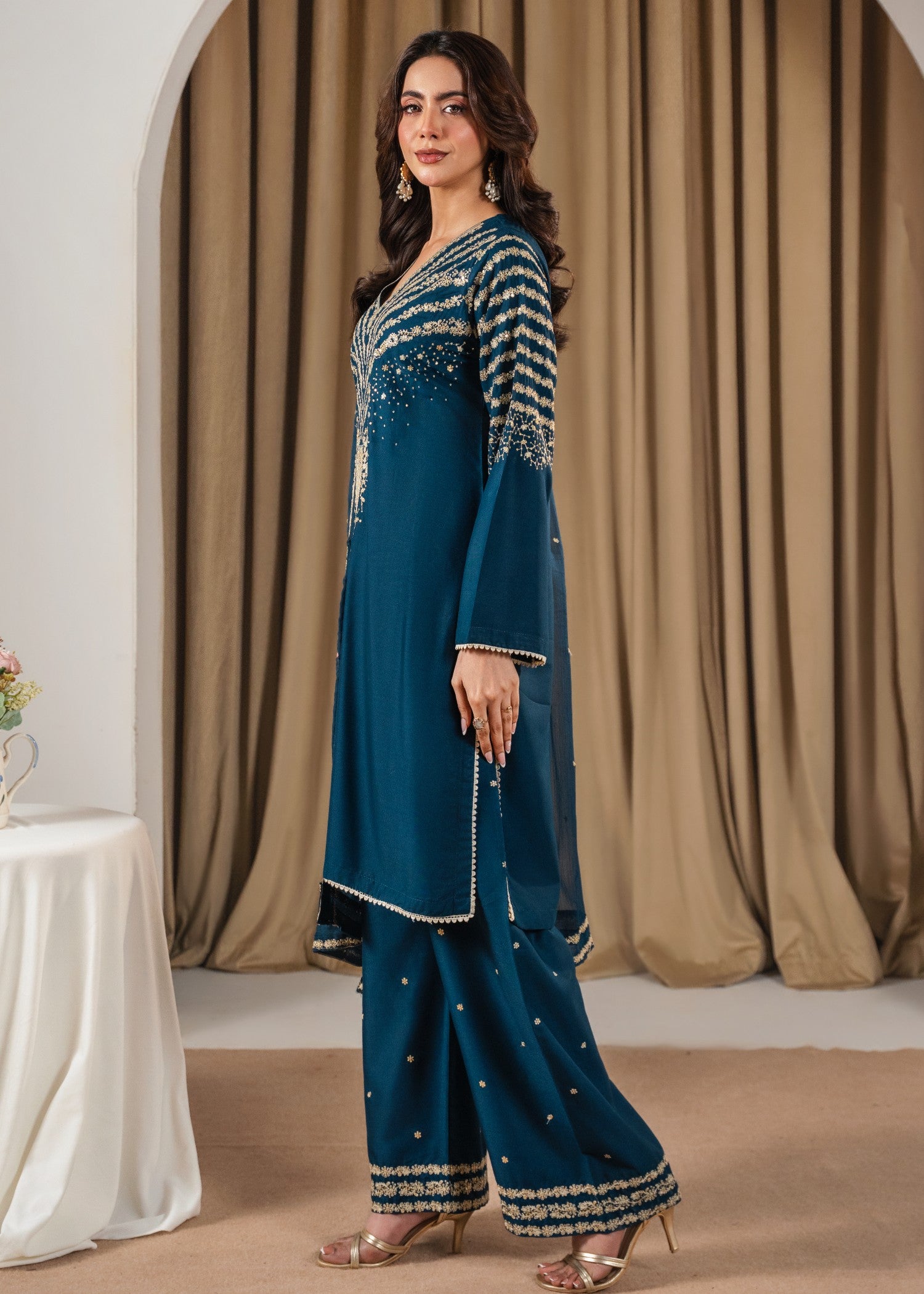 lawn Kurta Set in Ocean blue