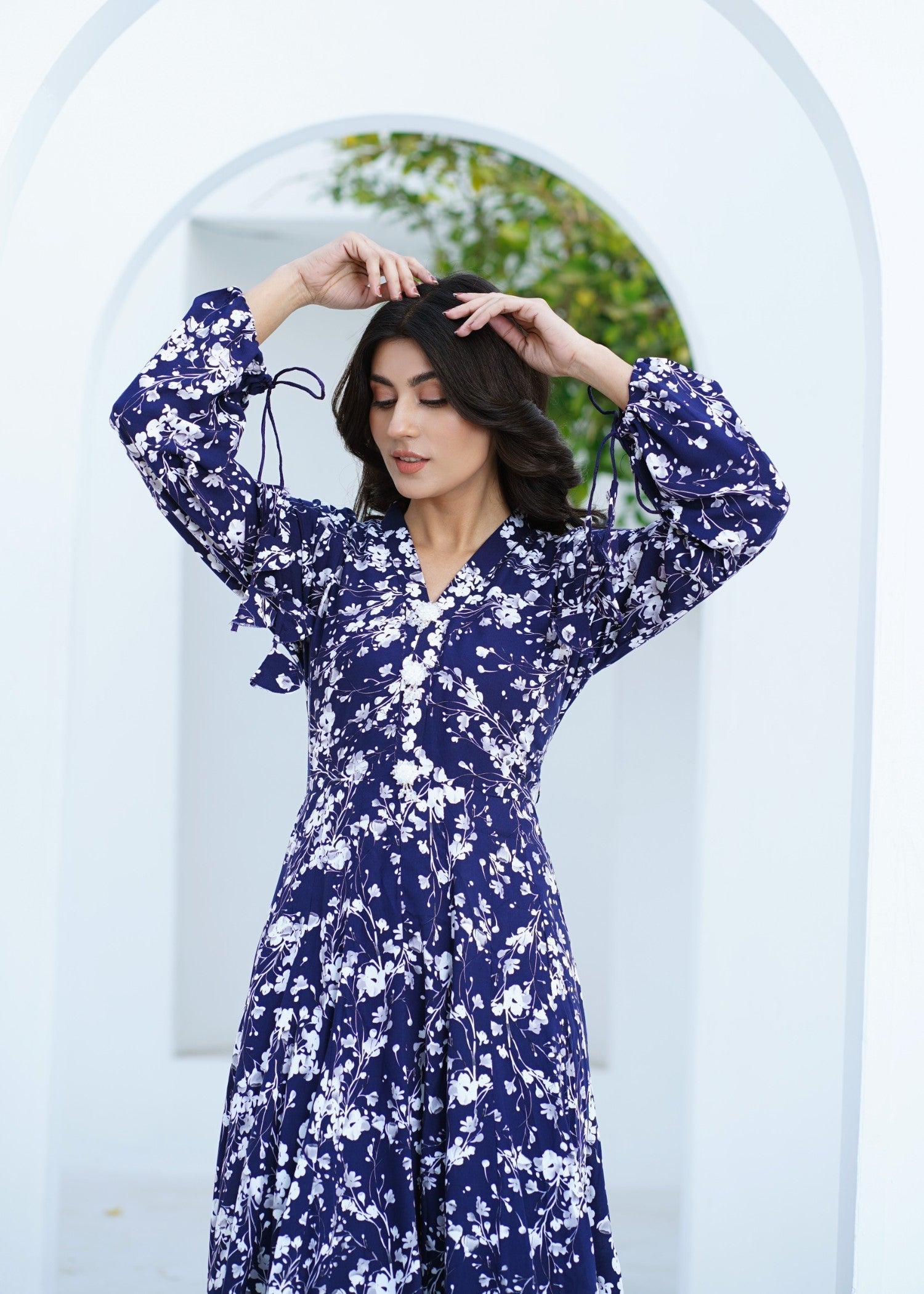 linen Maxi in Navy blue