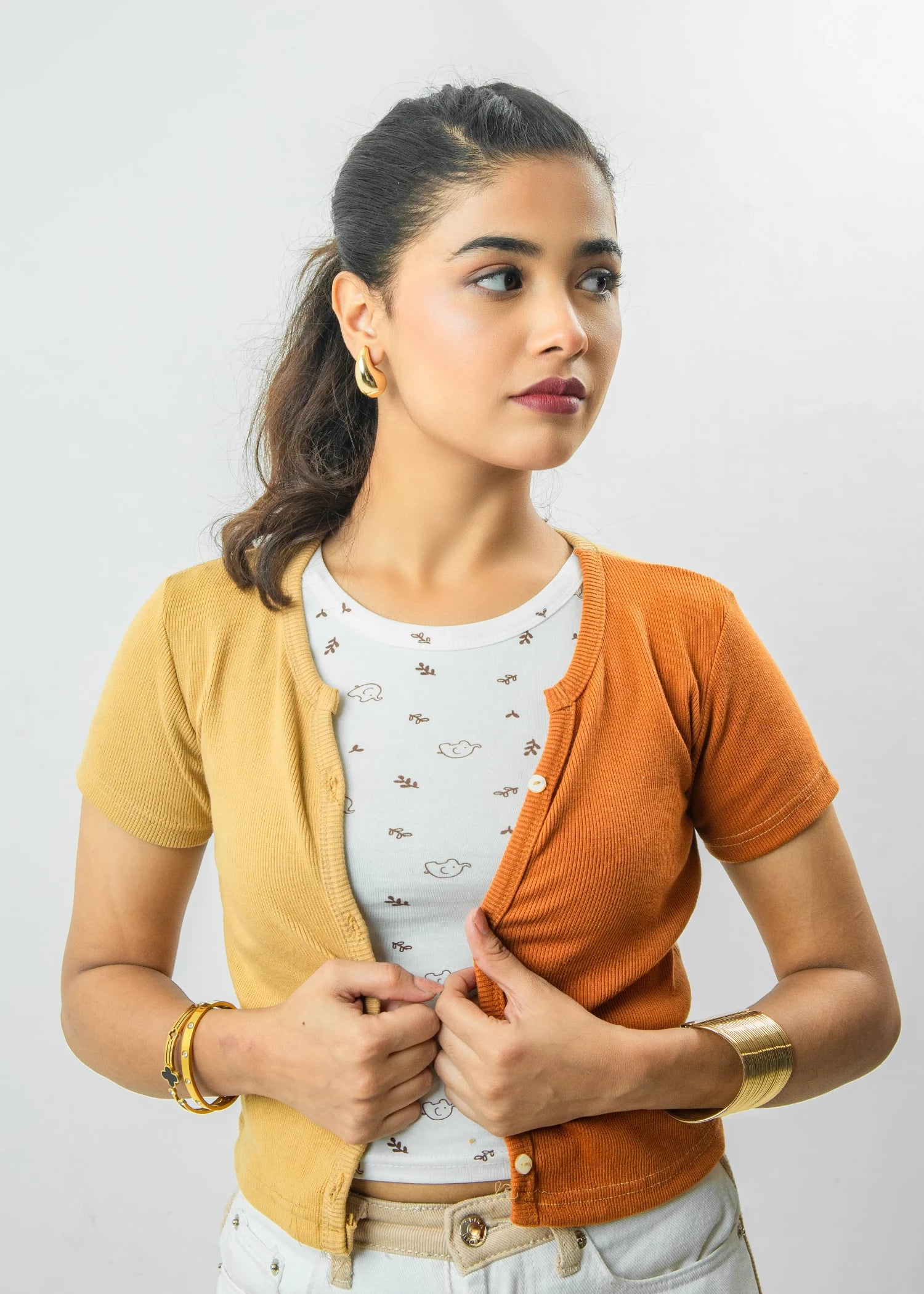 jersey knit Top in Camel brown, flame
