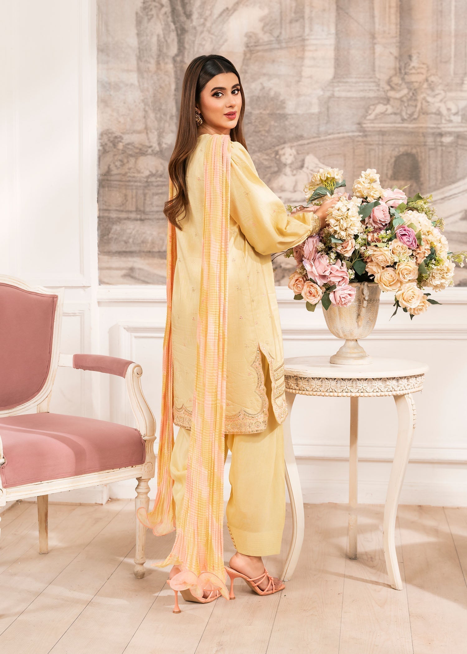 raw silk Kurta Set in Light yellow