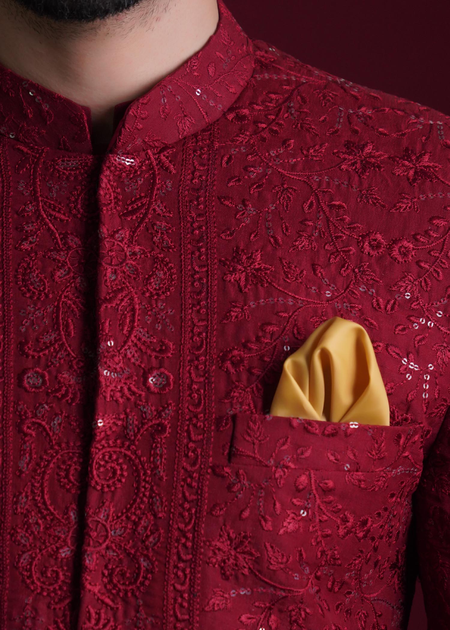 silk Sherwani in Maroon