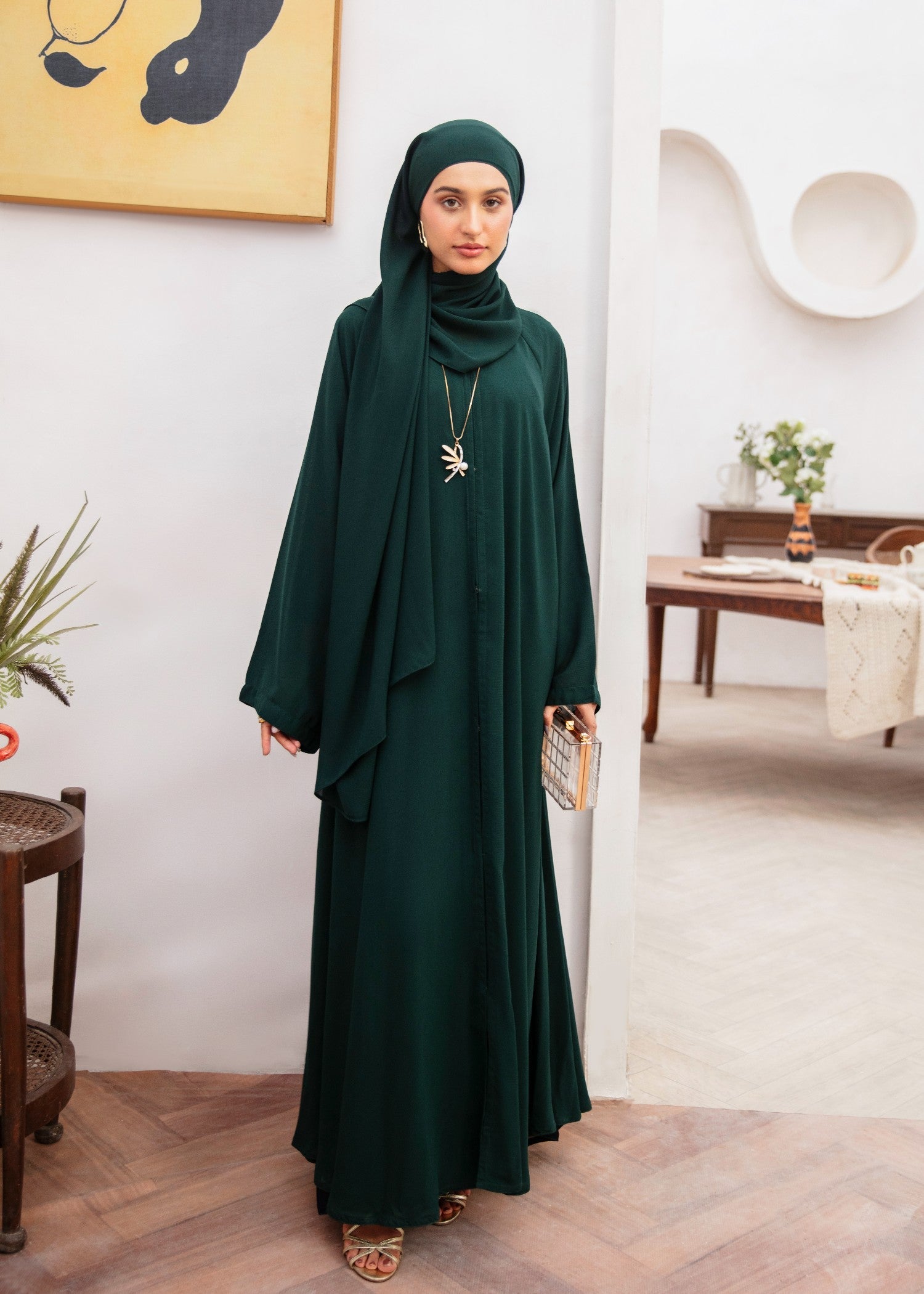 georgette chiffon Abaya in Dark green