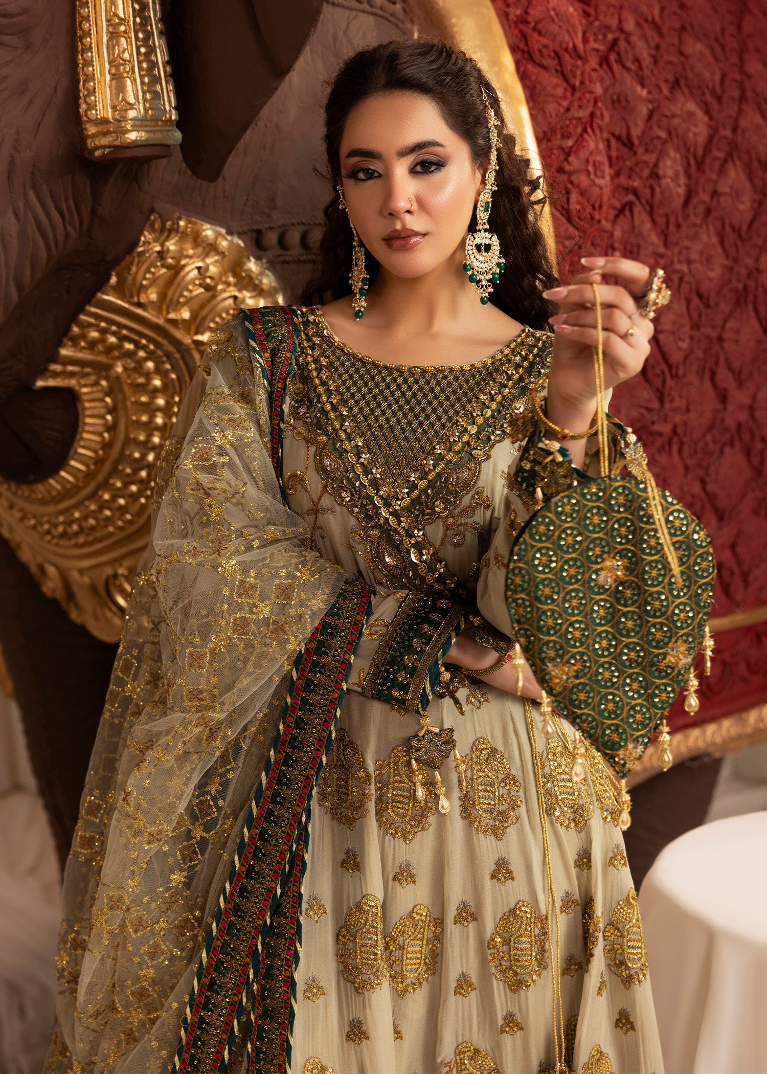 chiffon Angrakha in Sage green