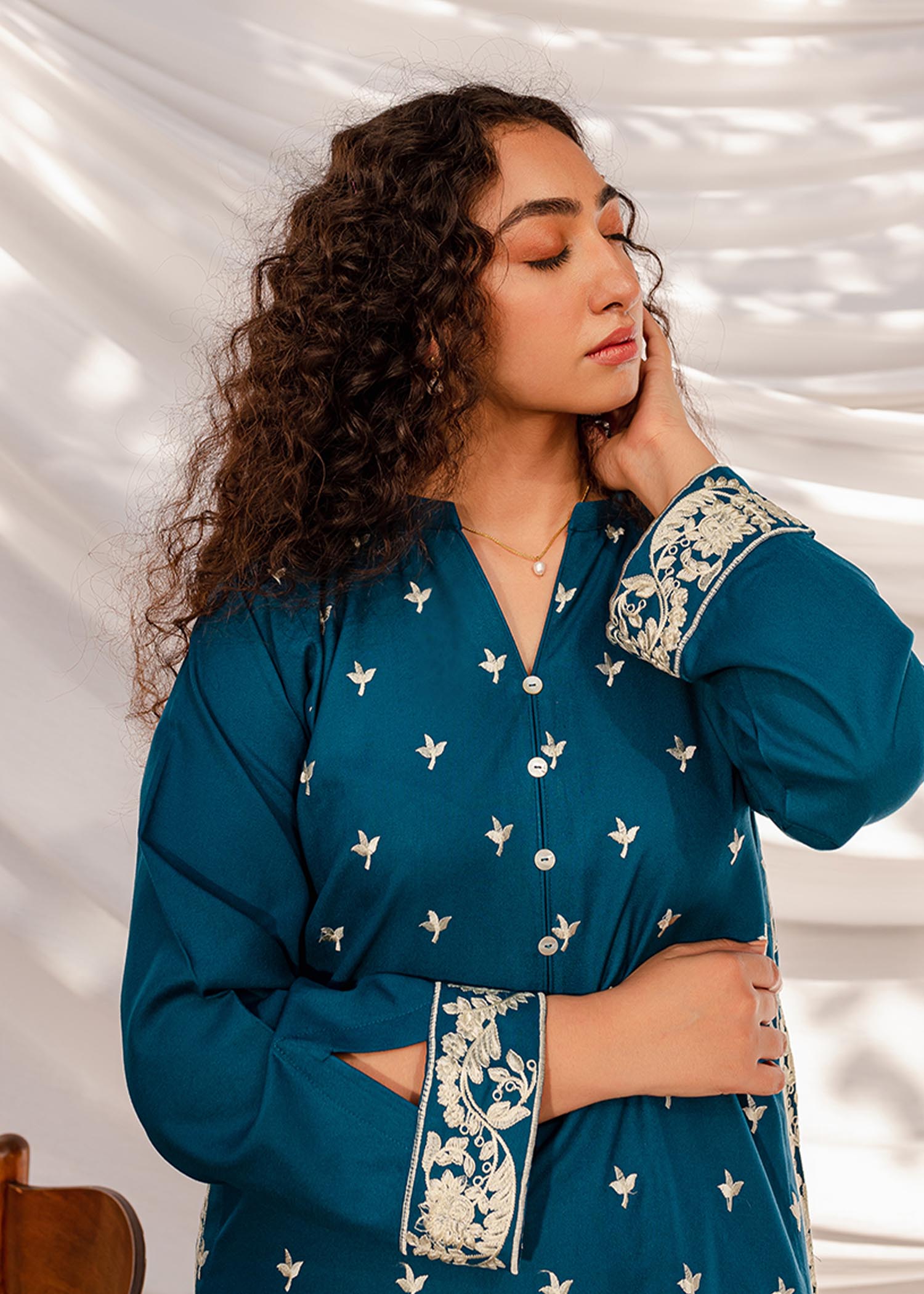 linen Kurta Set in Azure