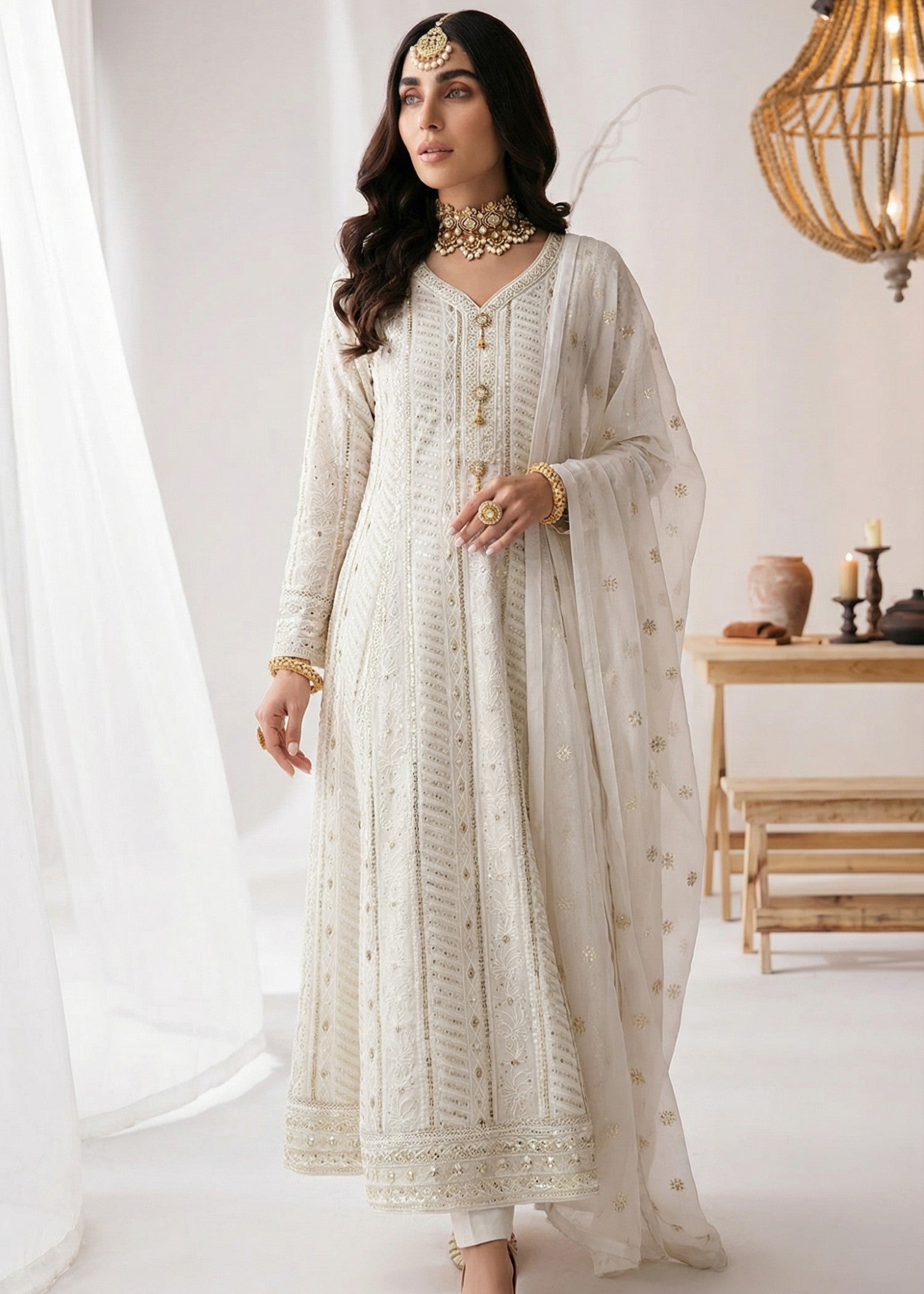 chiffon Pishwas in White