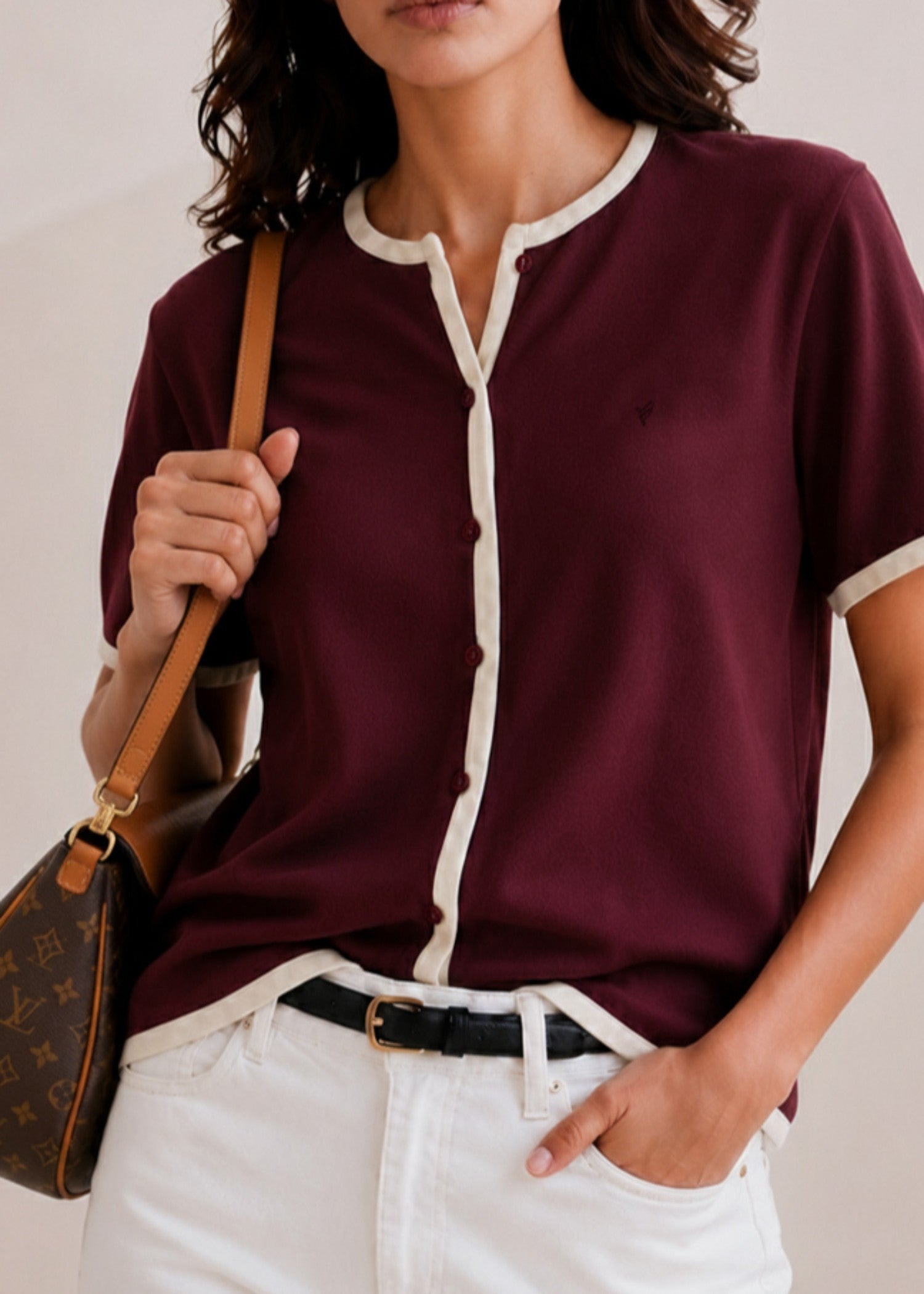 cotton Cardigan in Maroon