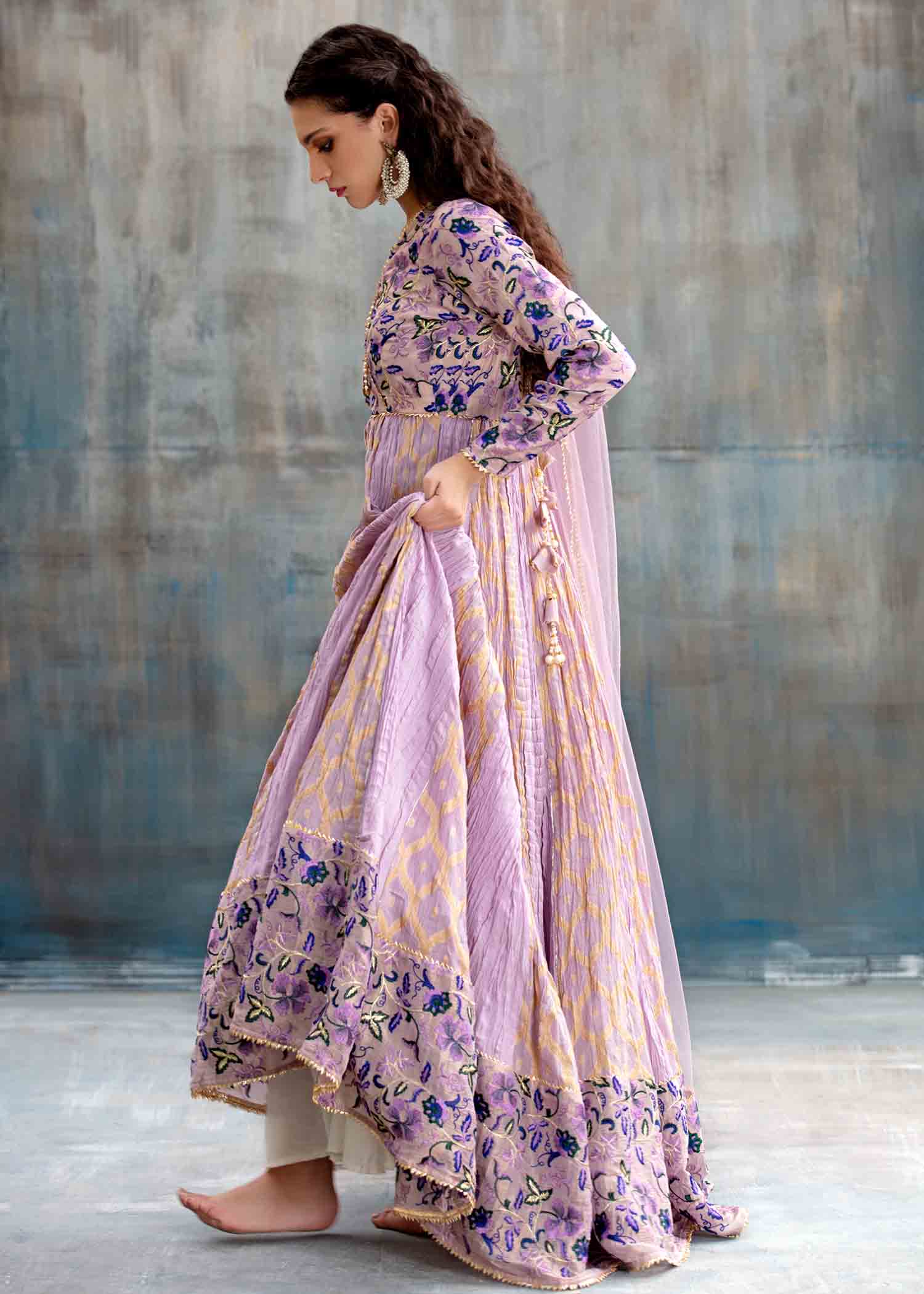 cotton viscose Pishwas in Lilac