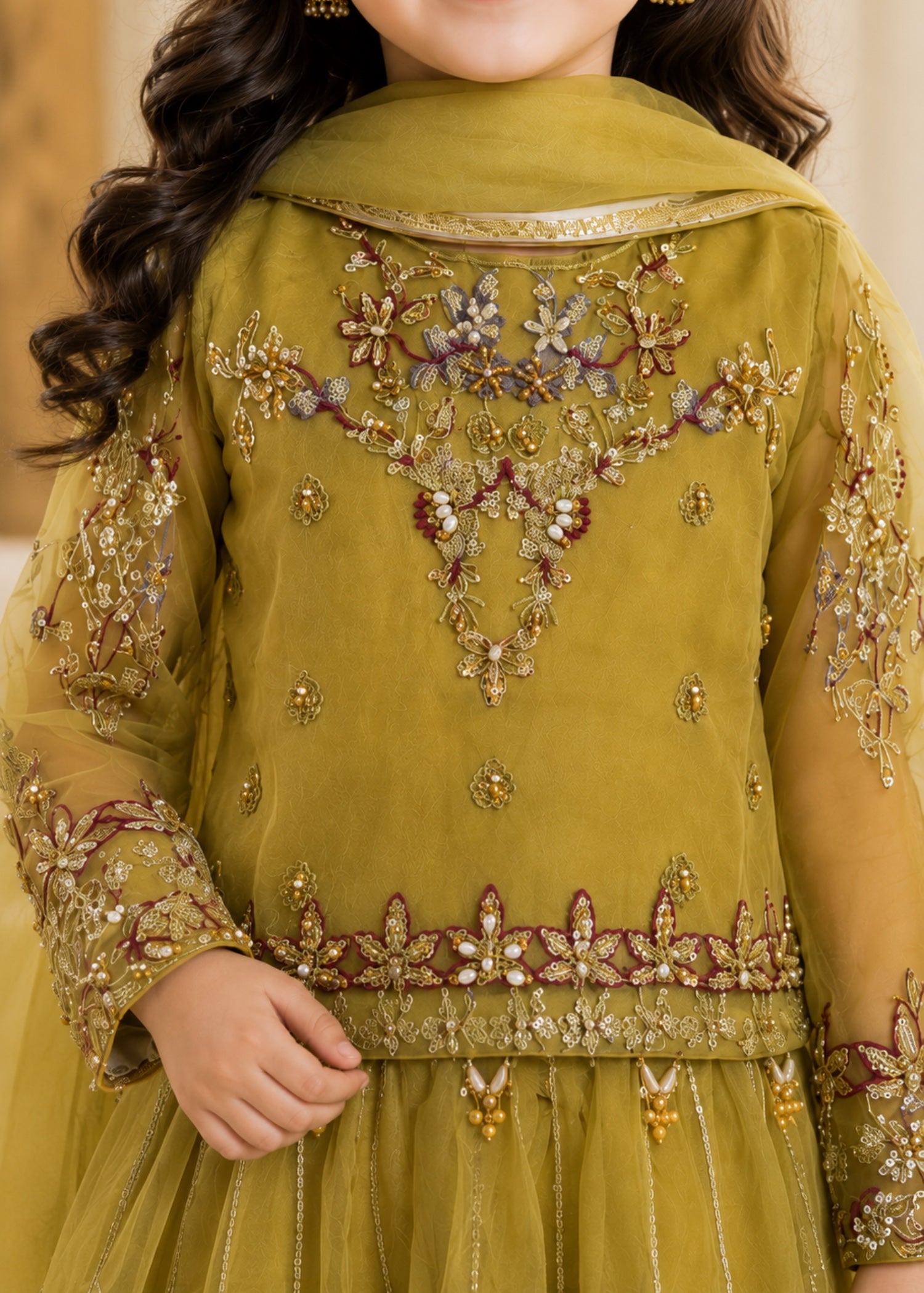 organza Lehenga in Green