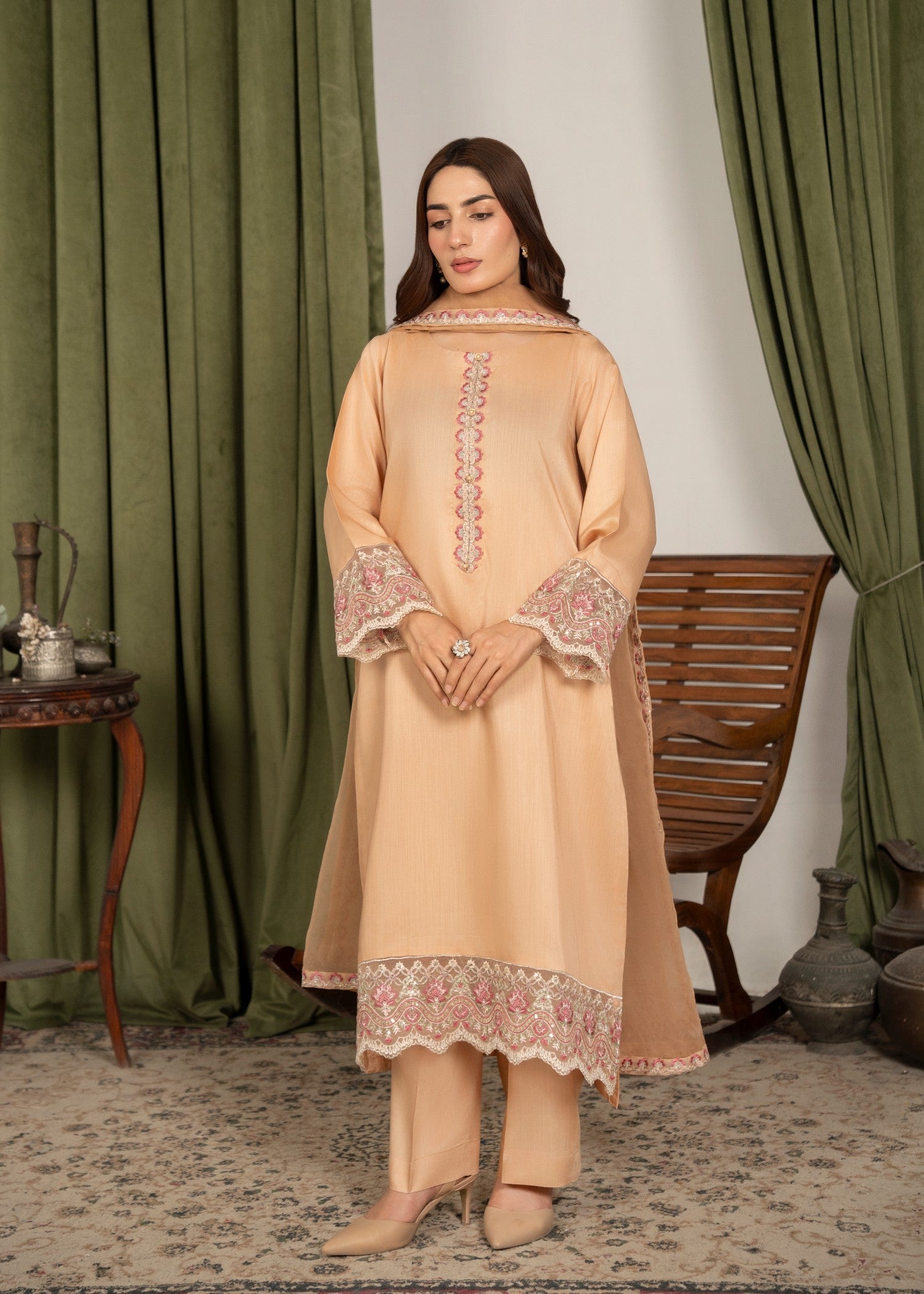 viscose raw silk Kurta Set in Marmalade orange