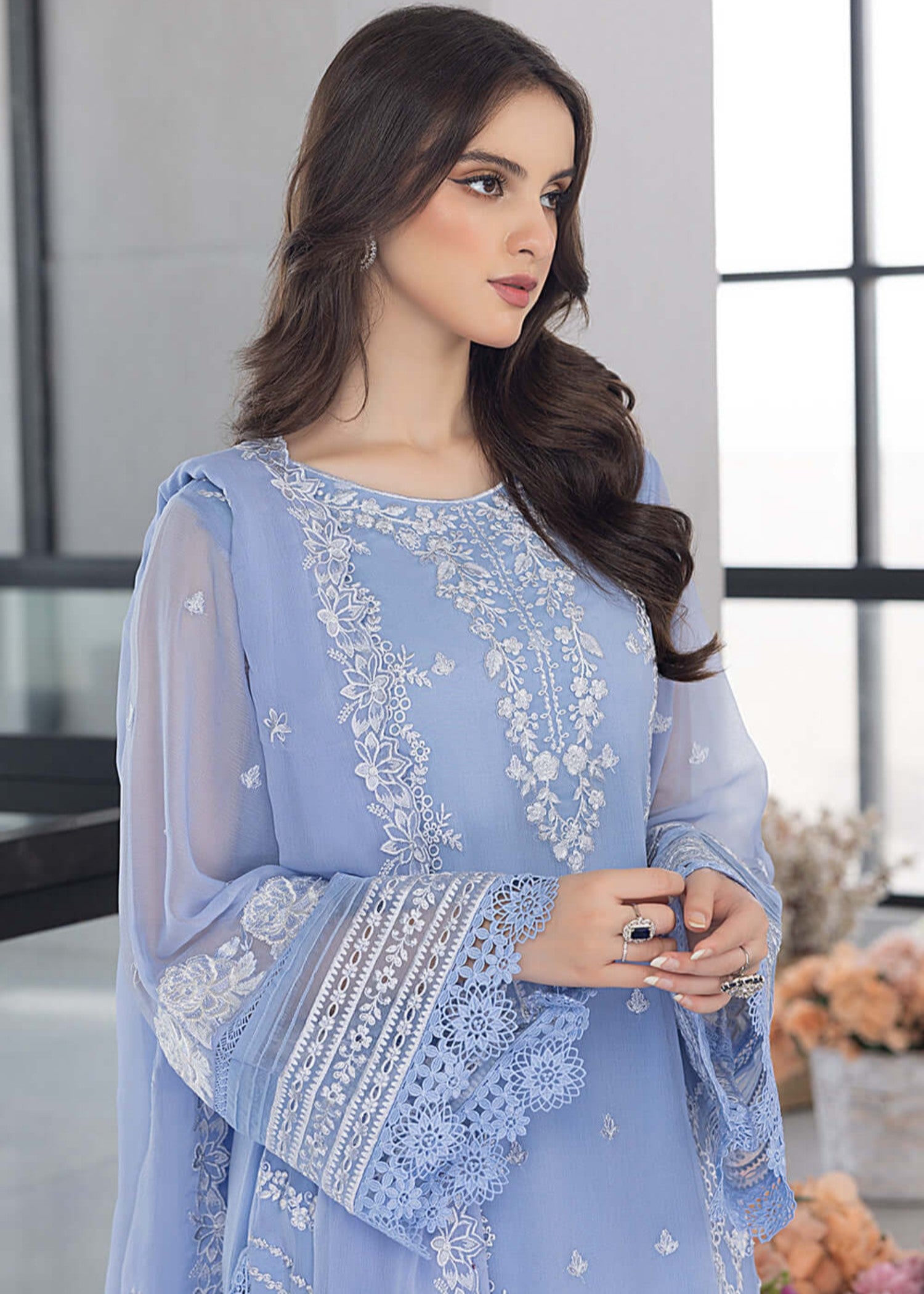organza Kurta Set in Baby blue