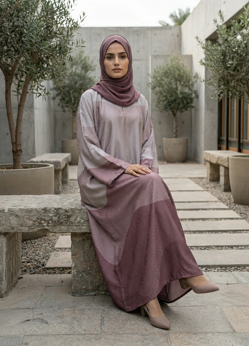 jacquard georgette Abaya in Claret