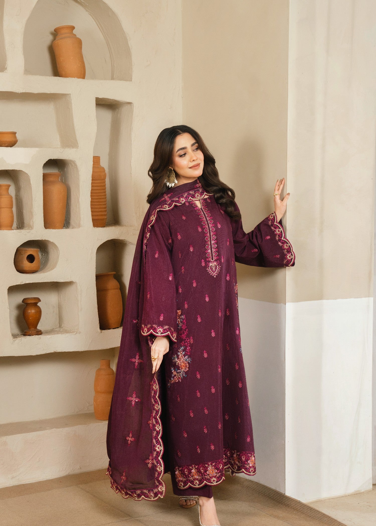 raw silk Kurta Set in Pastel pink, plum purple