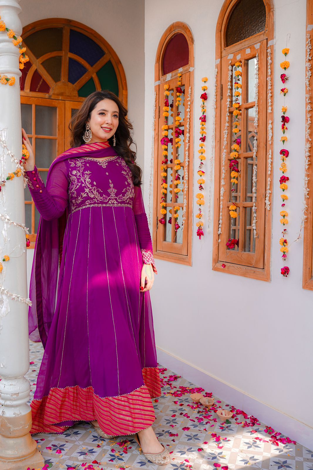 chiffon Pishwas in Purple
