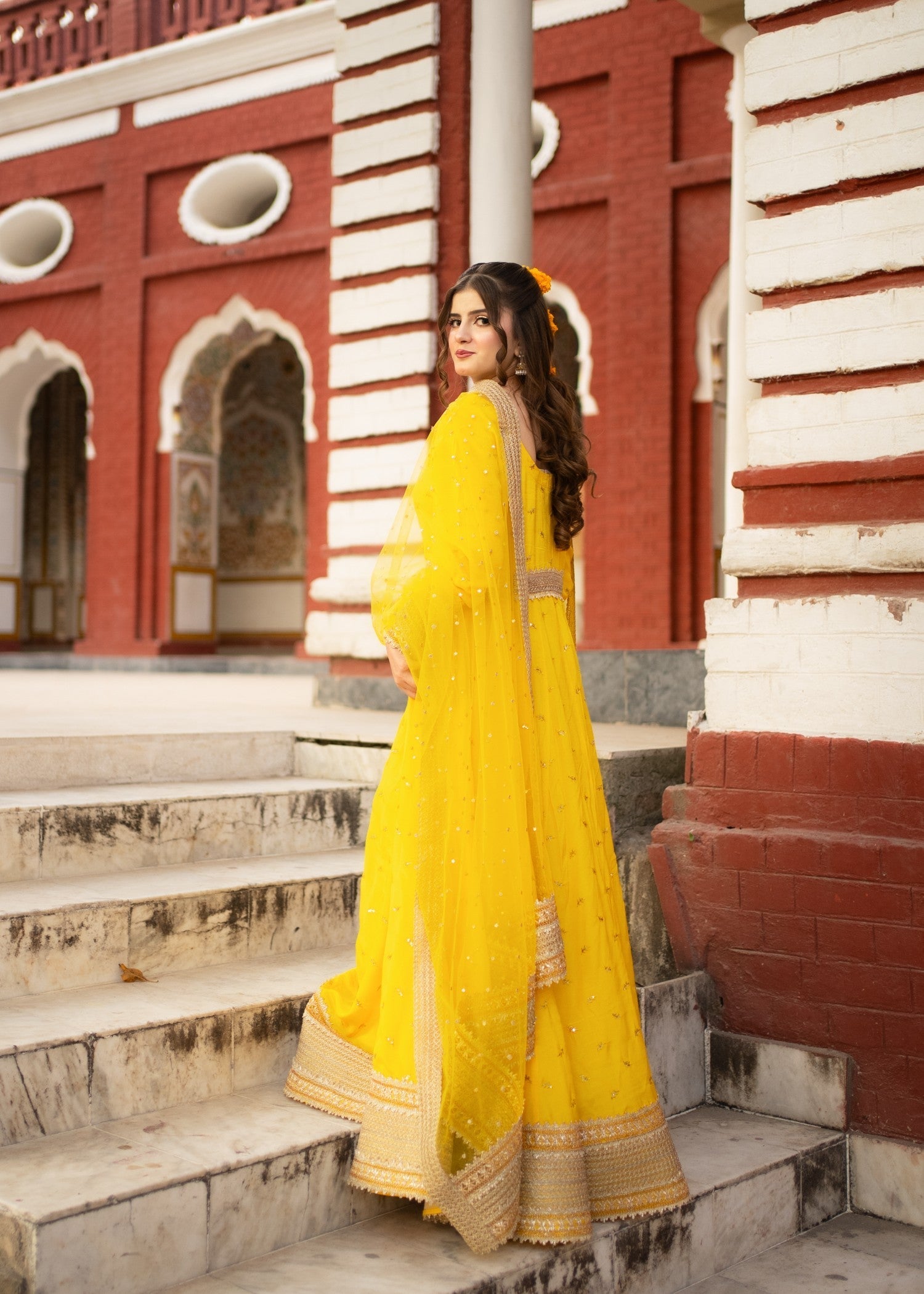 raw silk Anarkali in Yellow