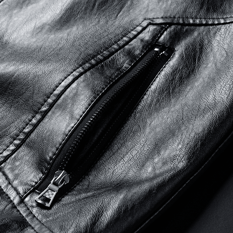 Stand up Collar Casual Spring and Autumn Leather Jacket