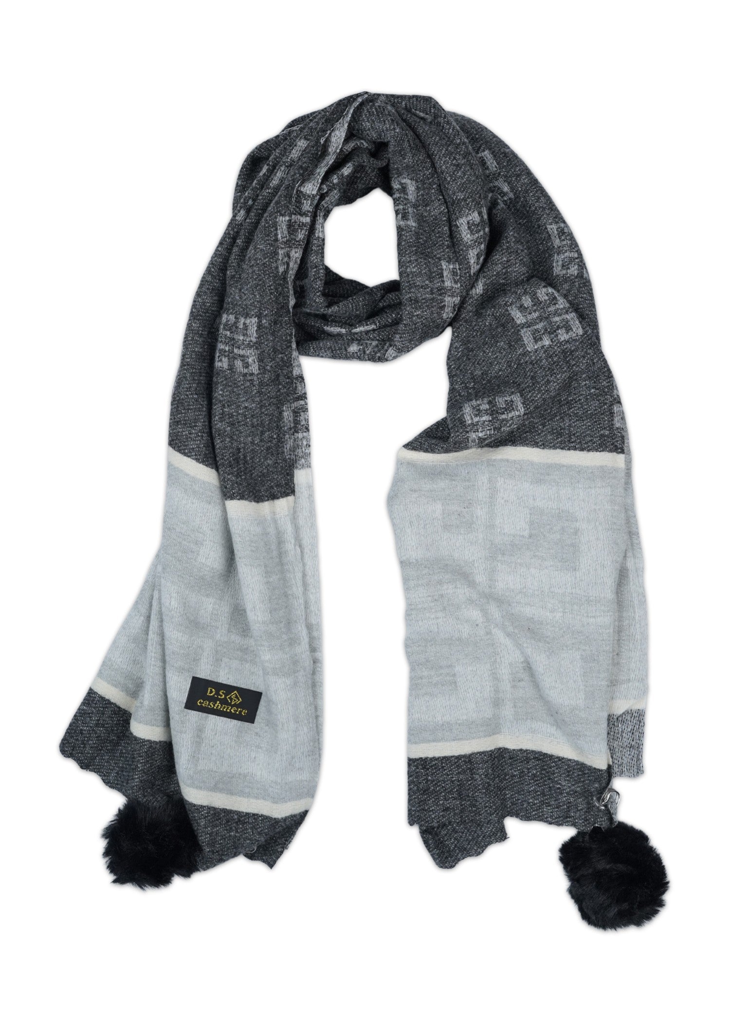 wool Hijab in White, dark grey