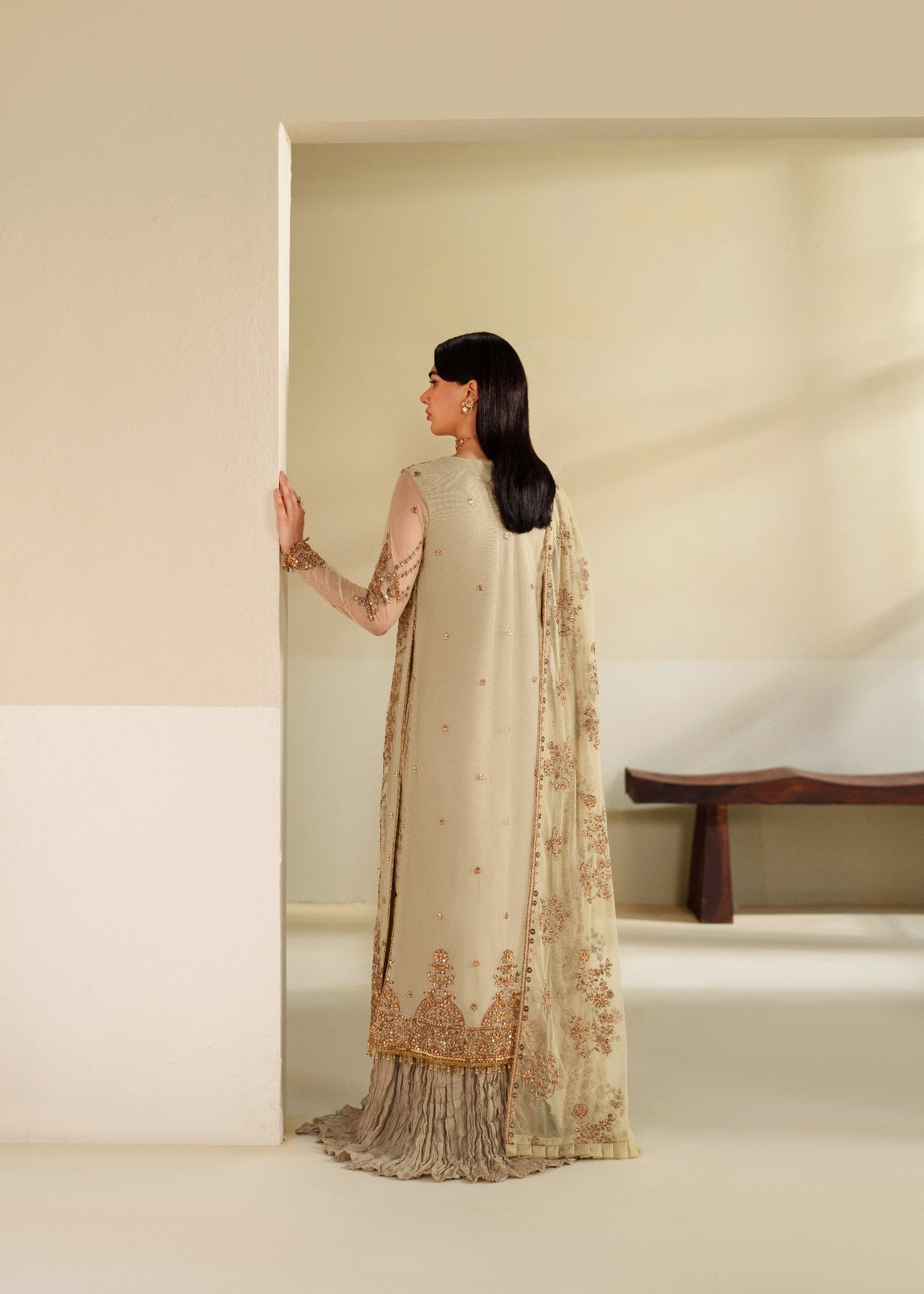 khaddi net Unstitched in Cream