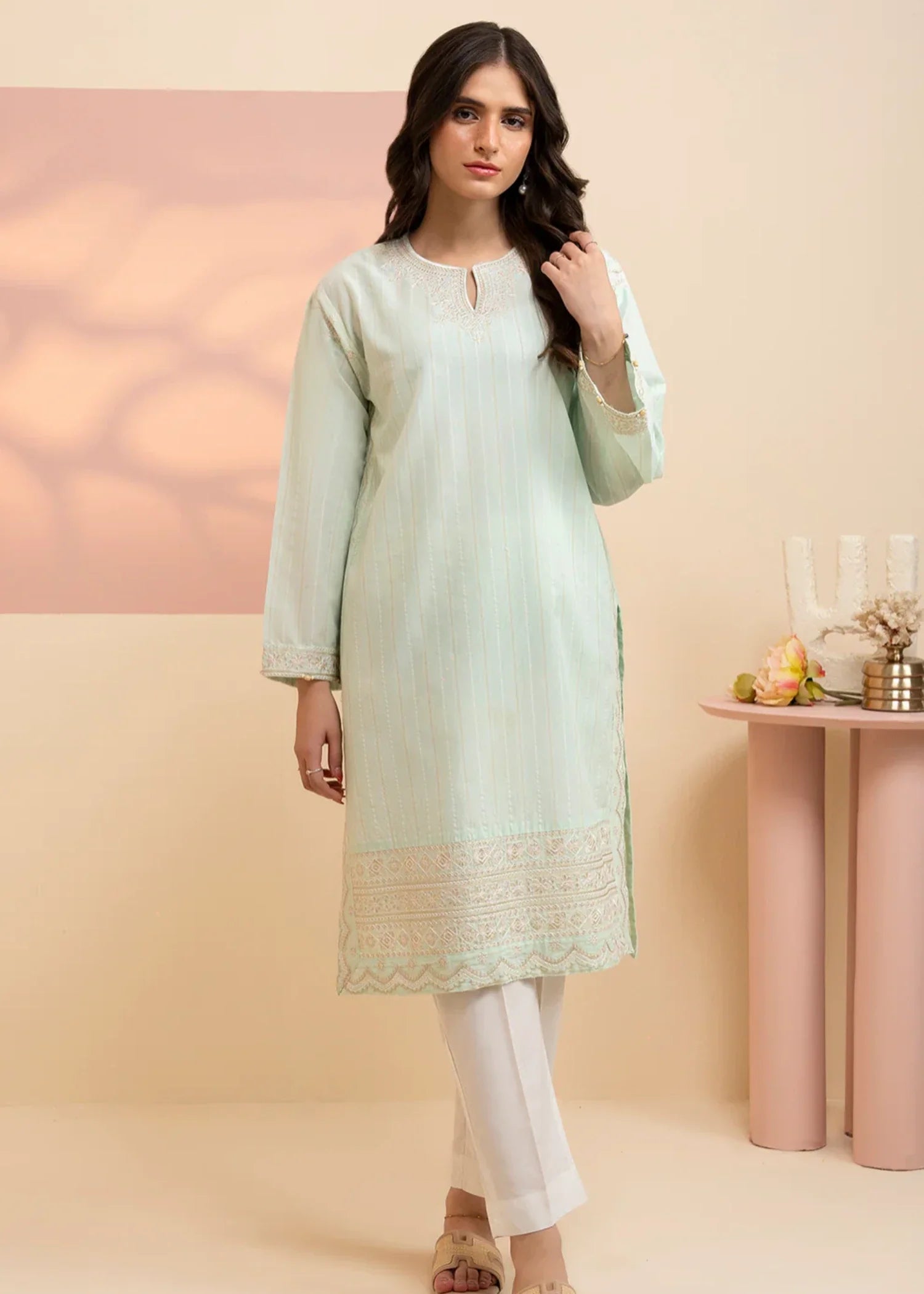 lawn Kurti in Mint green