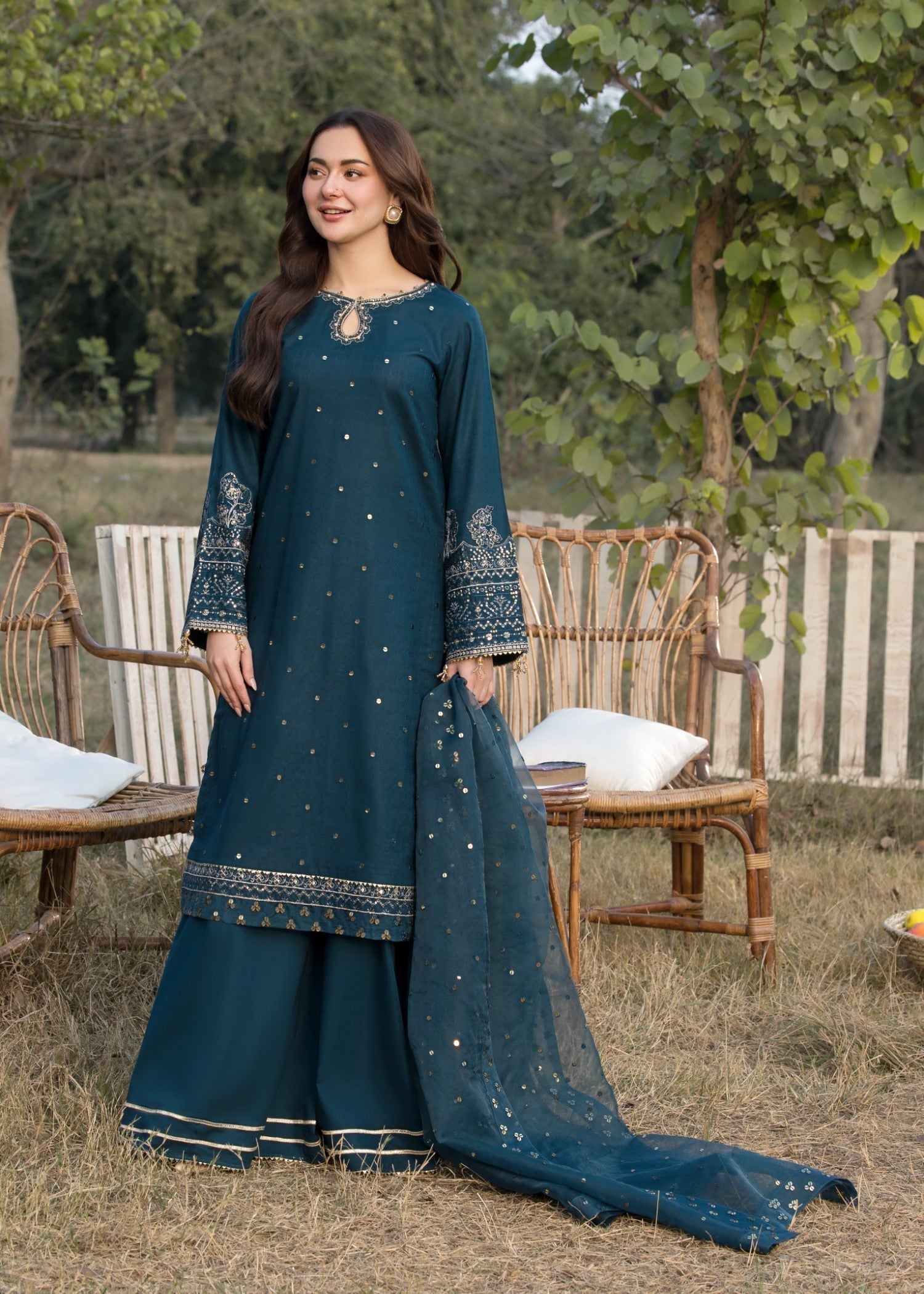 cotton dobby Sharara in Teal