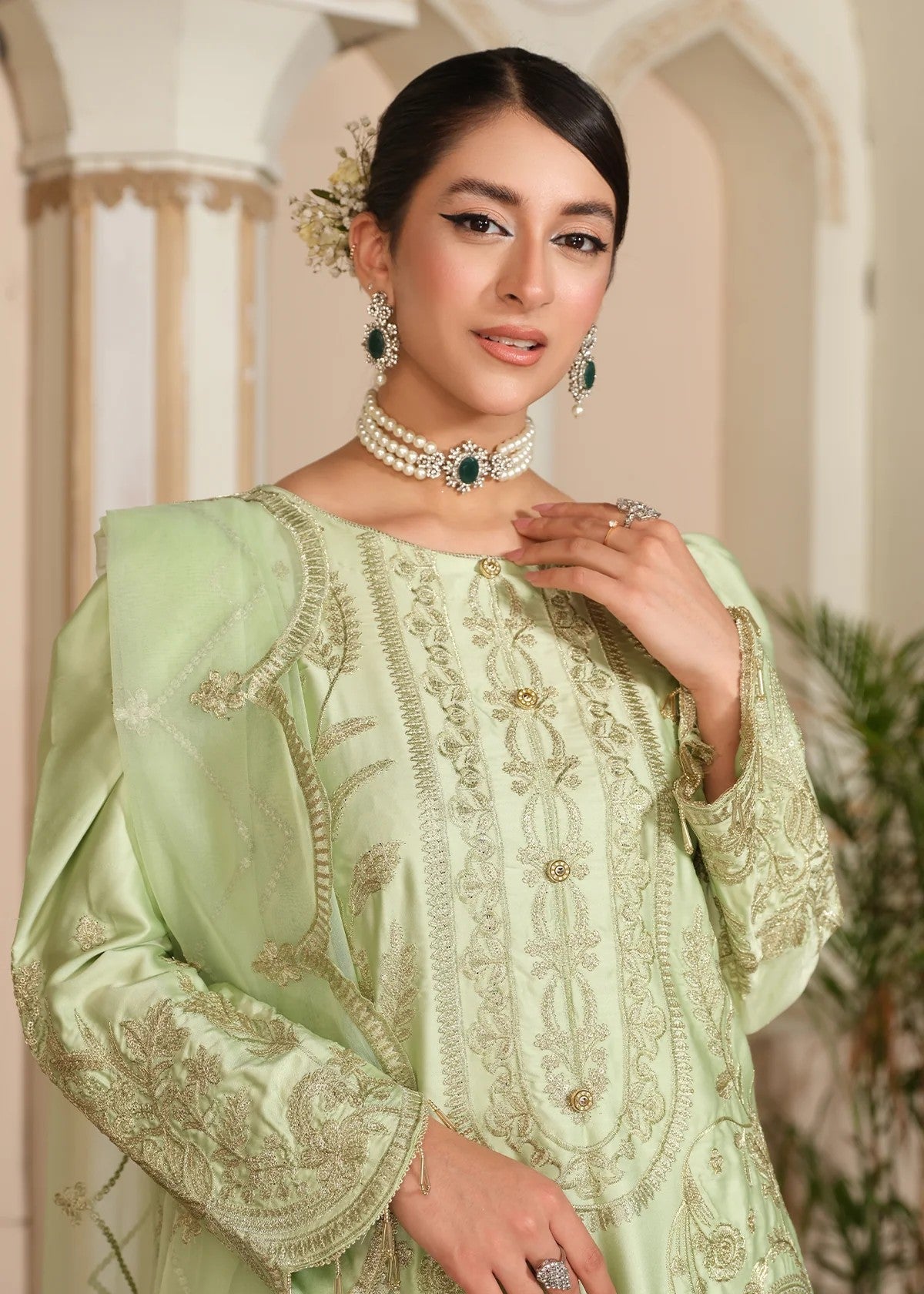 poly silk Kurta Set in Pistachio green