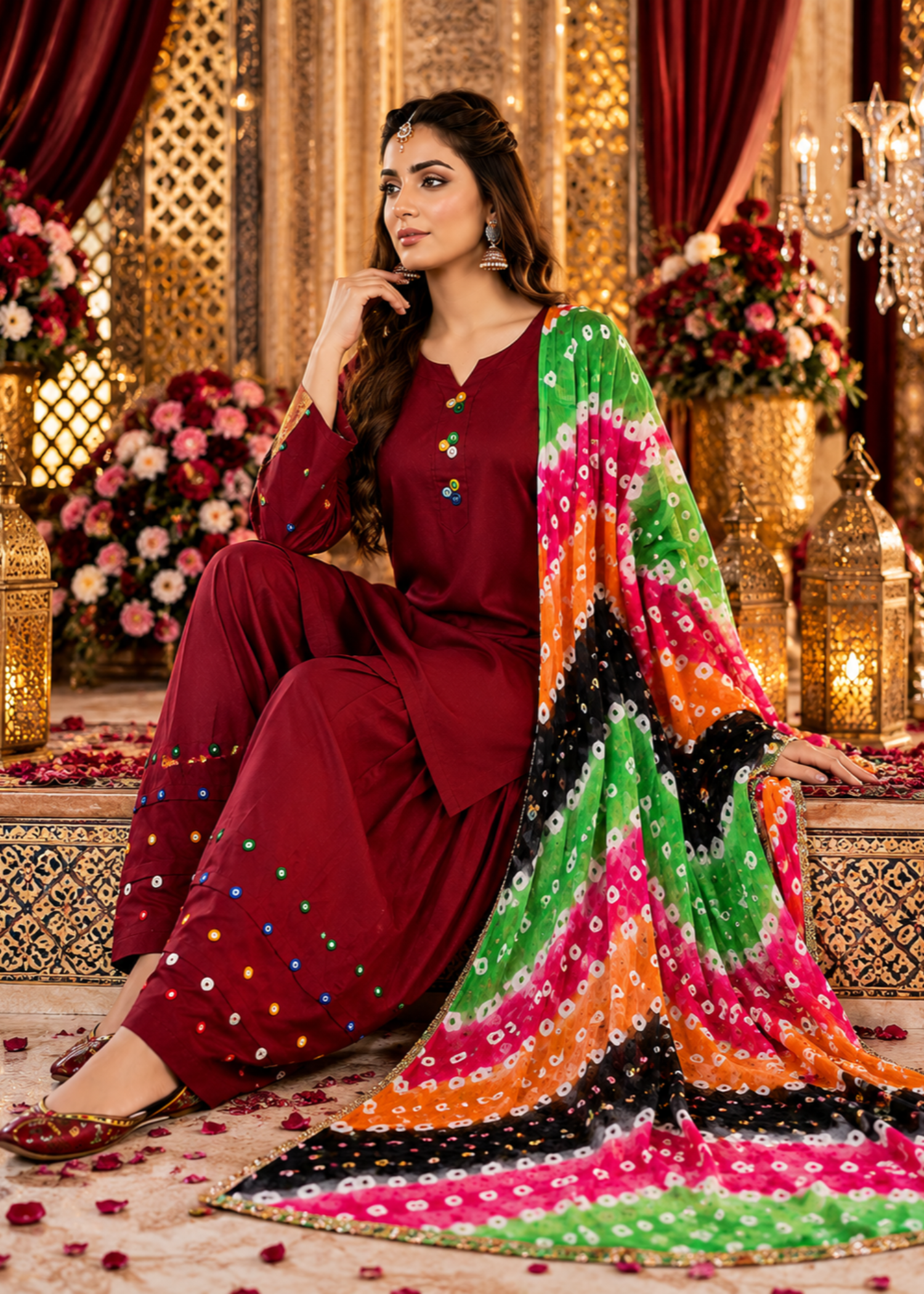 lawn cotton Kurta Set in Persian red