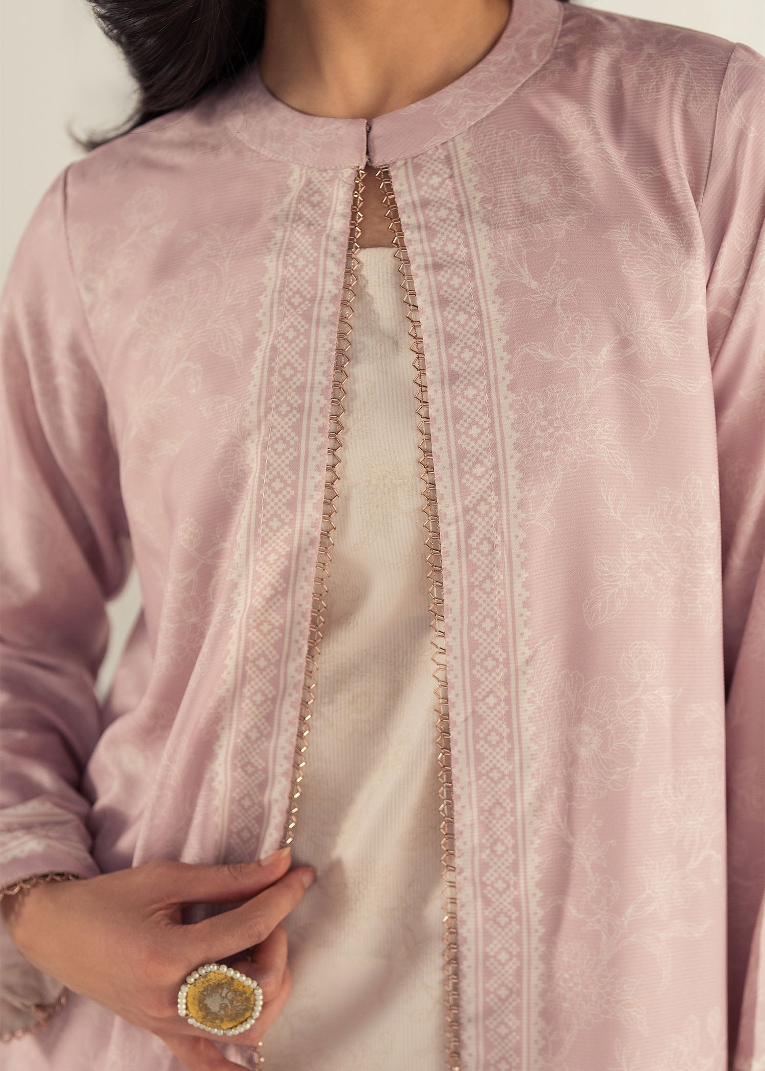 slub lawn Gown in Mauve pink