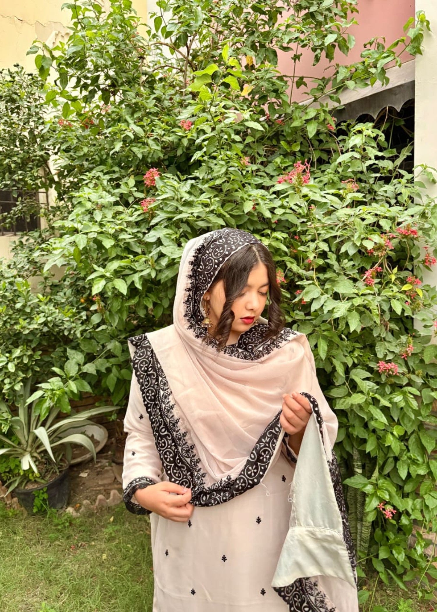 chiffon Gharara in Ivory