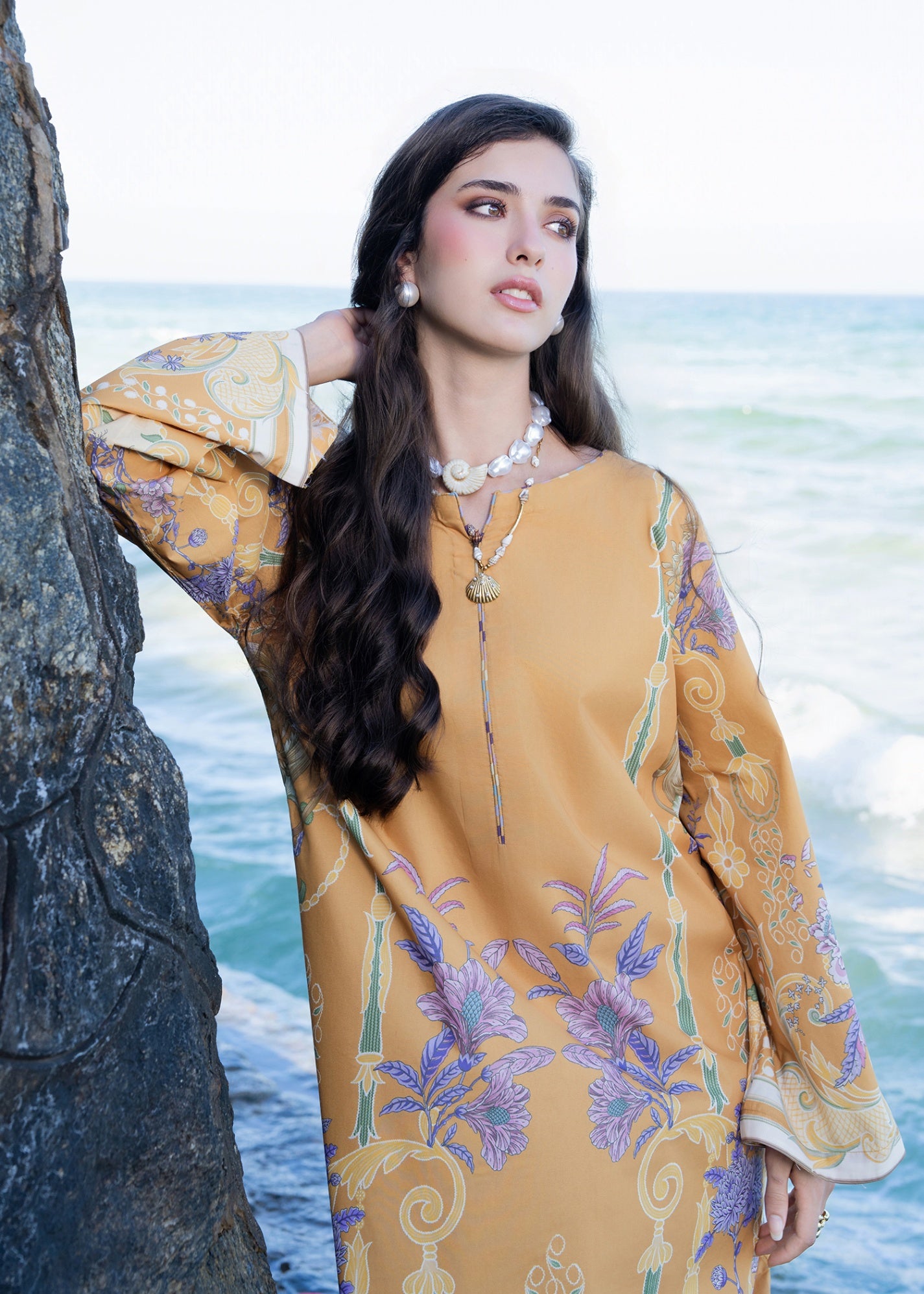silk grip Kaftan in Saffron