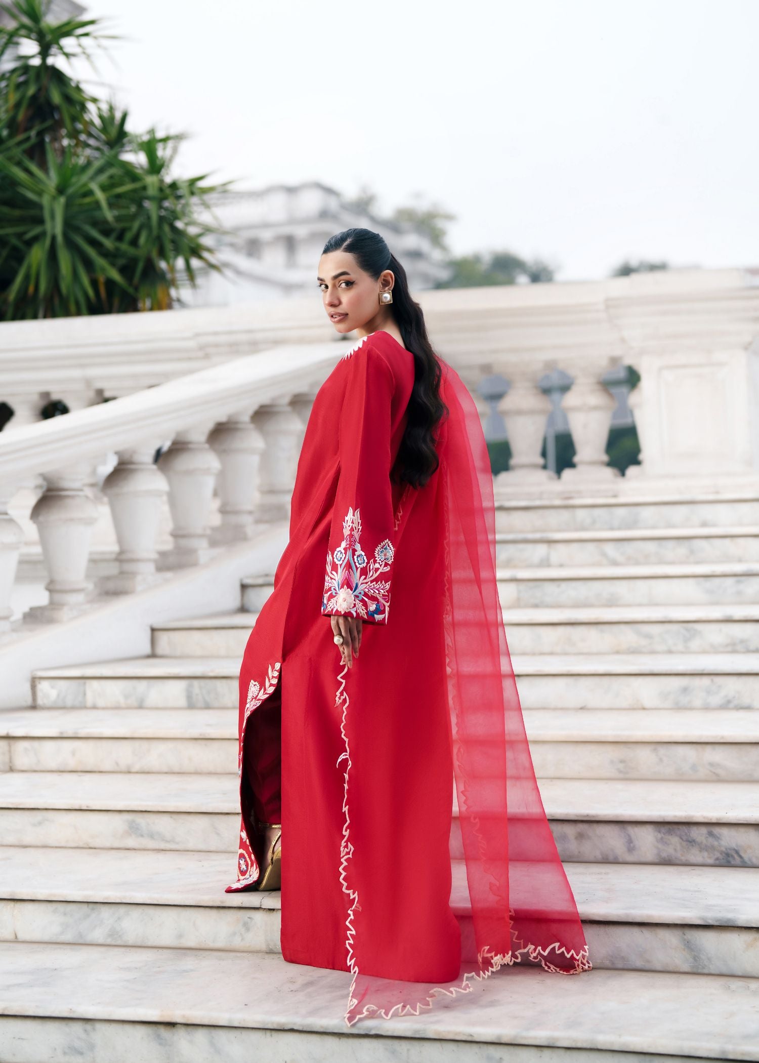 silk tissue Kaftan in Red