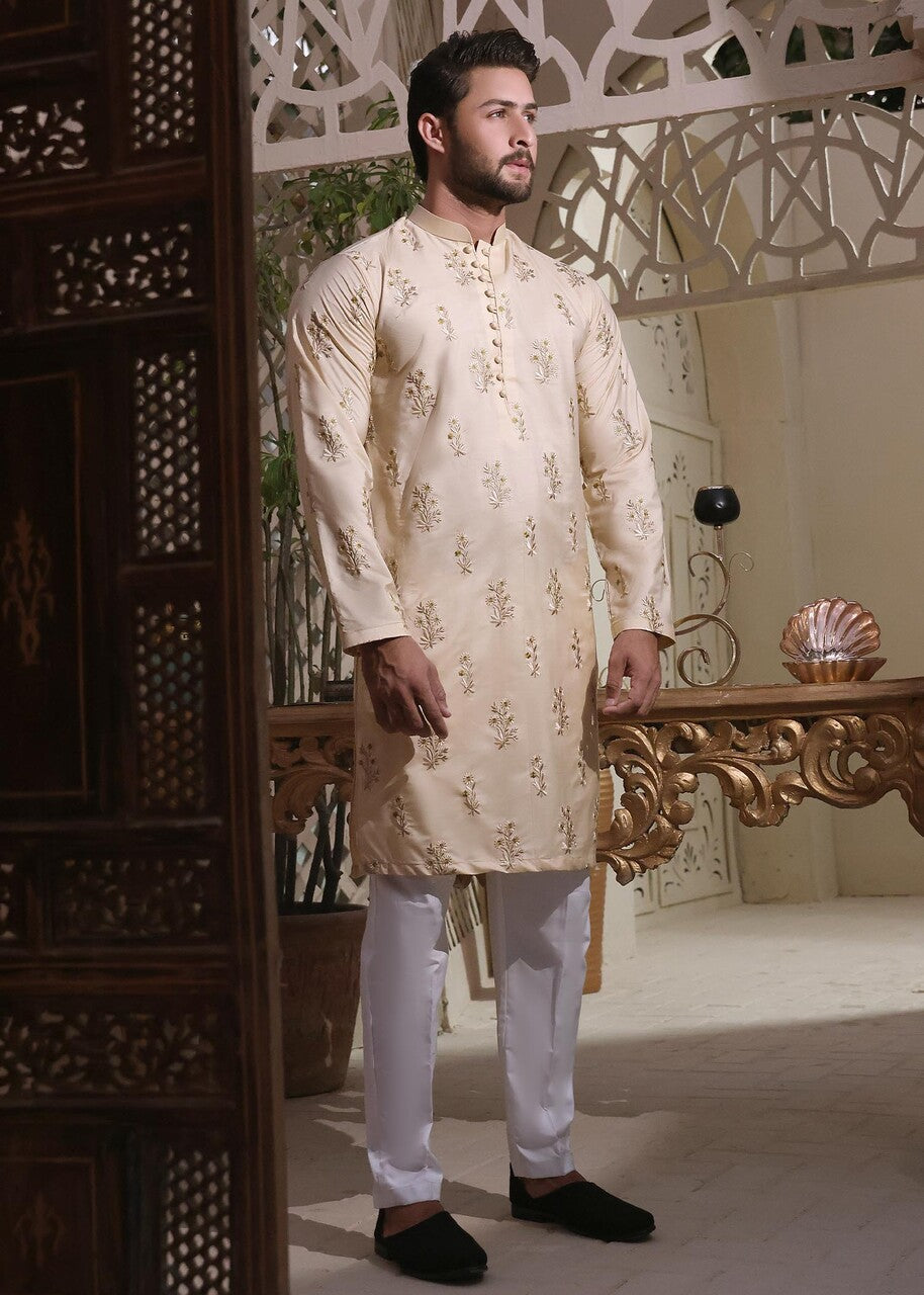 cotton silk Kurta in Beige