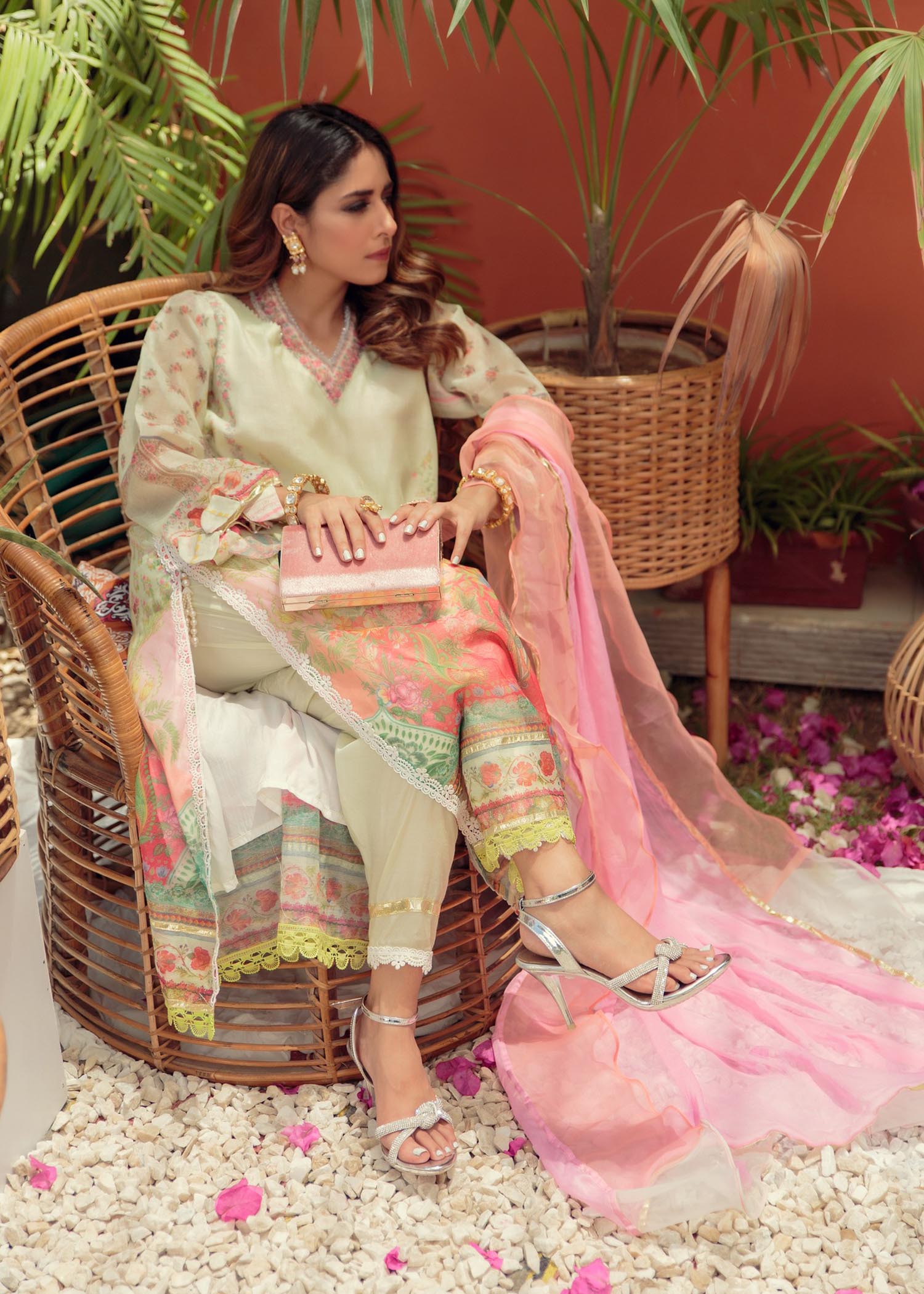 khaddi net Kurta Set in Lemon