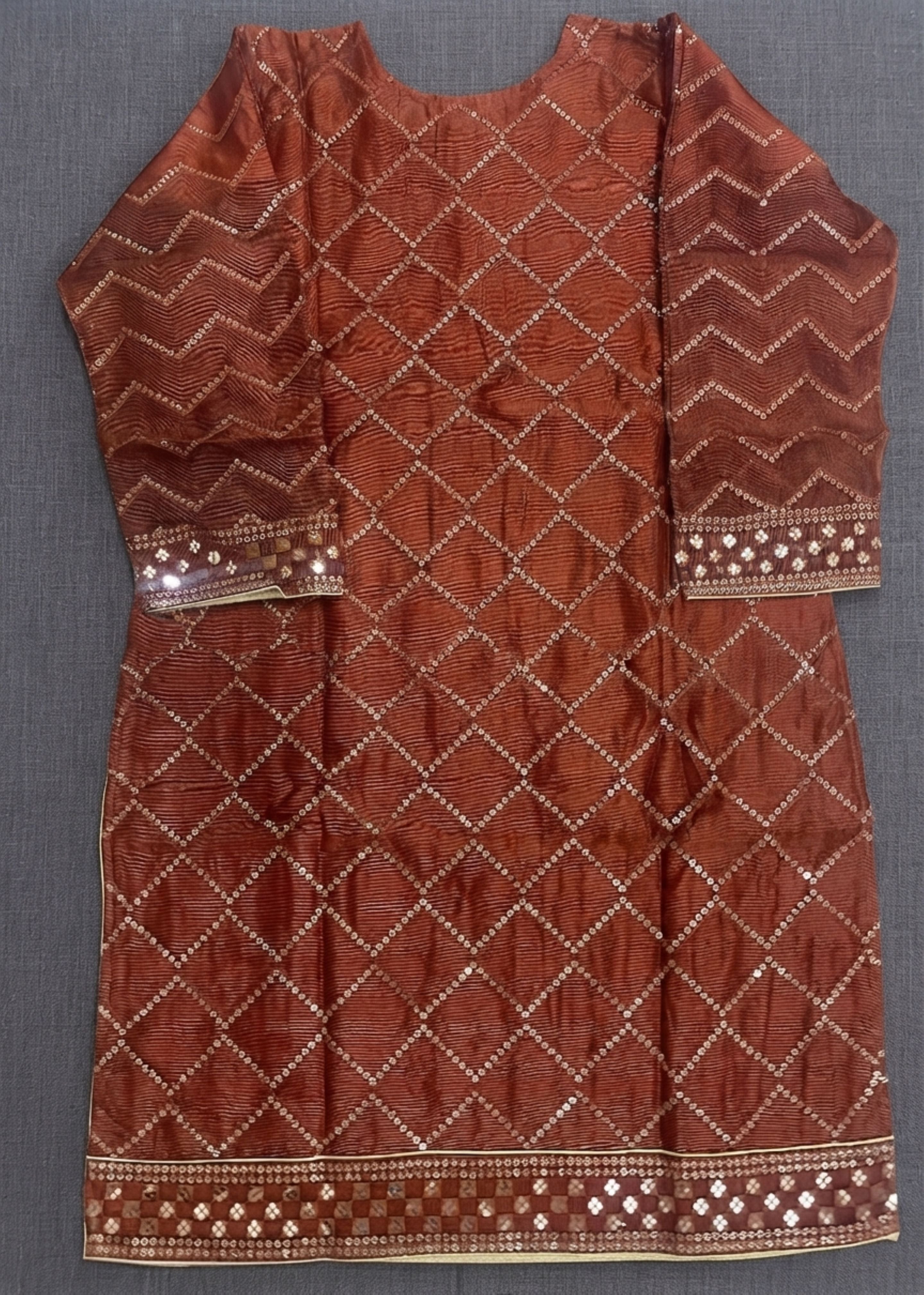 khaddi net Kurta Set in Rustic brown