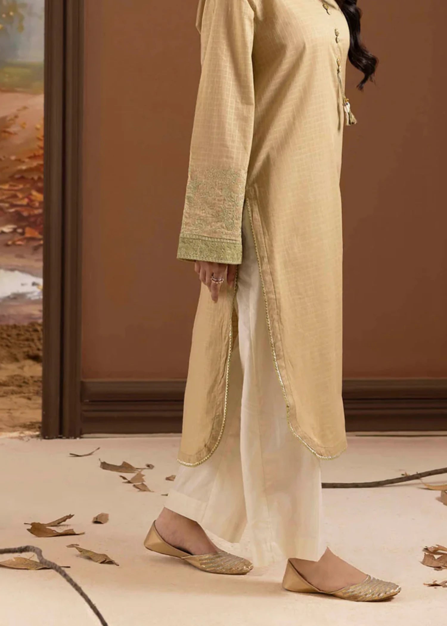lawn Kurti in Mustard