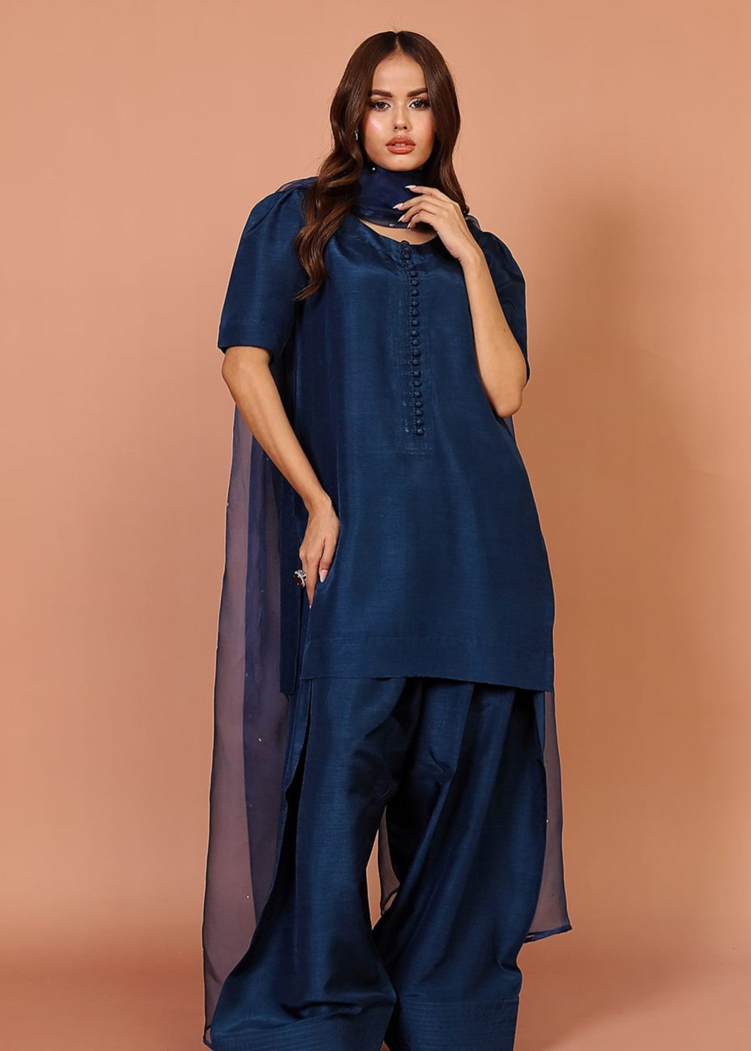 pk raw silk Kurta Set in Cobalt blue