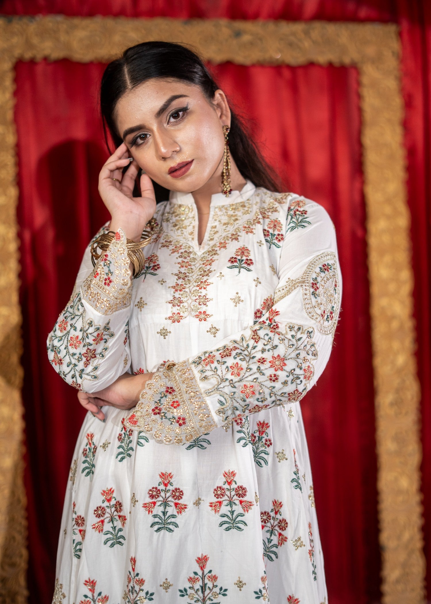 lawn cotton Anarkali in White