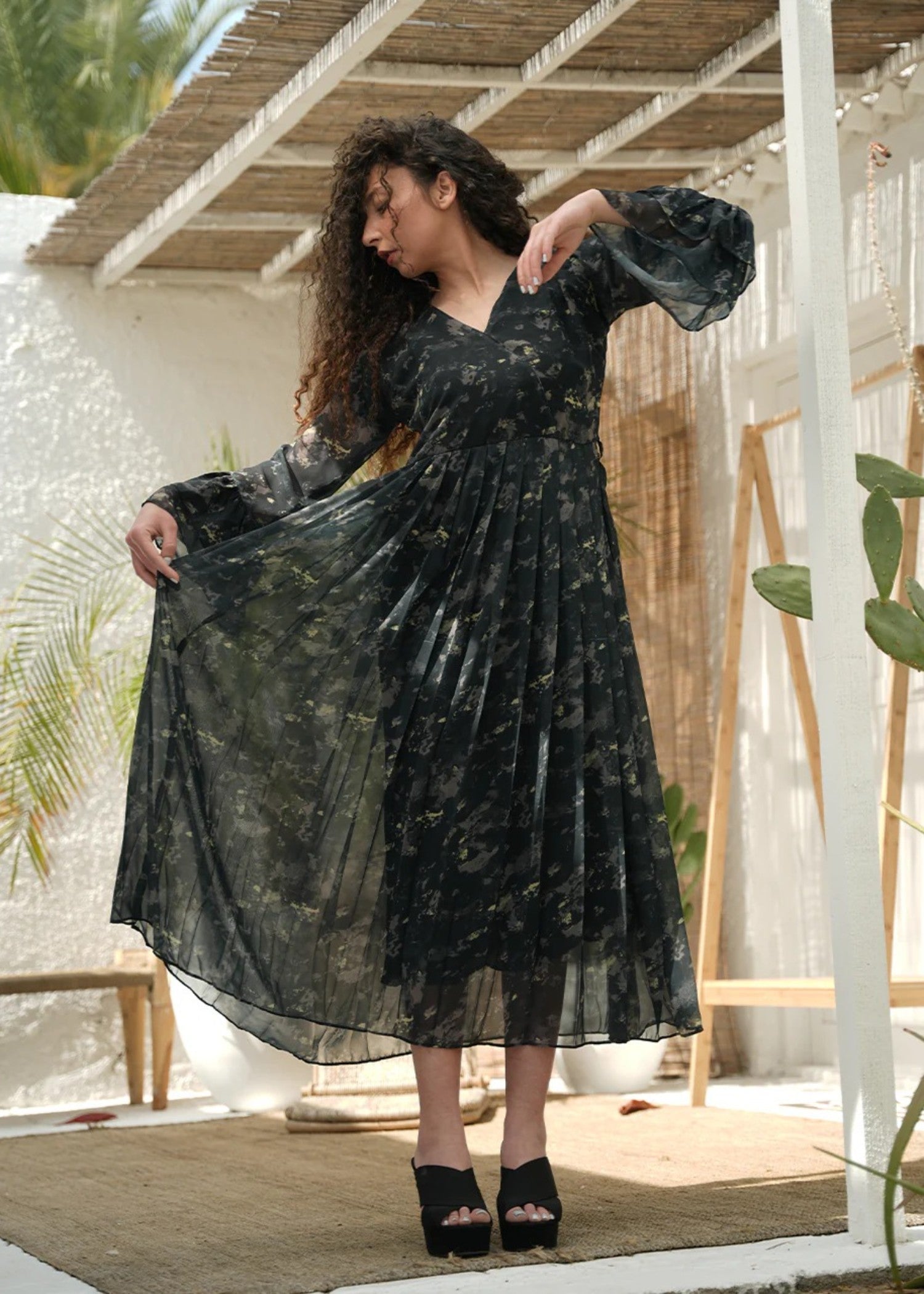 georgette chiffon Frock in Black
