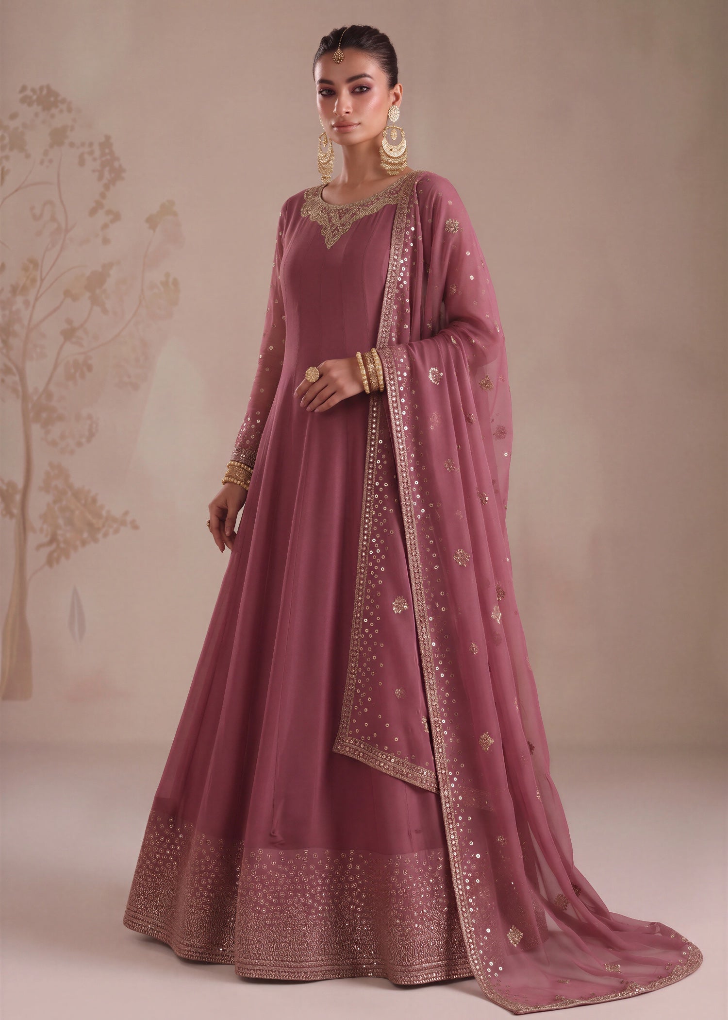 chiffon Pishwas in Zinnia pink