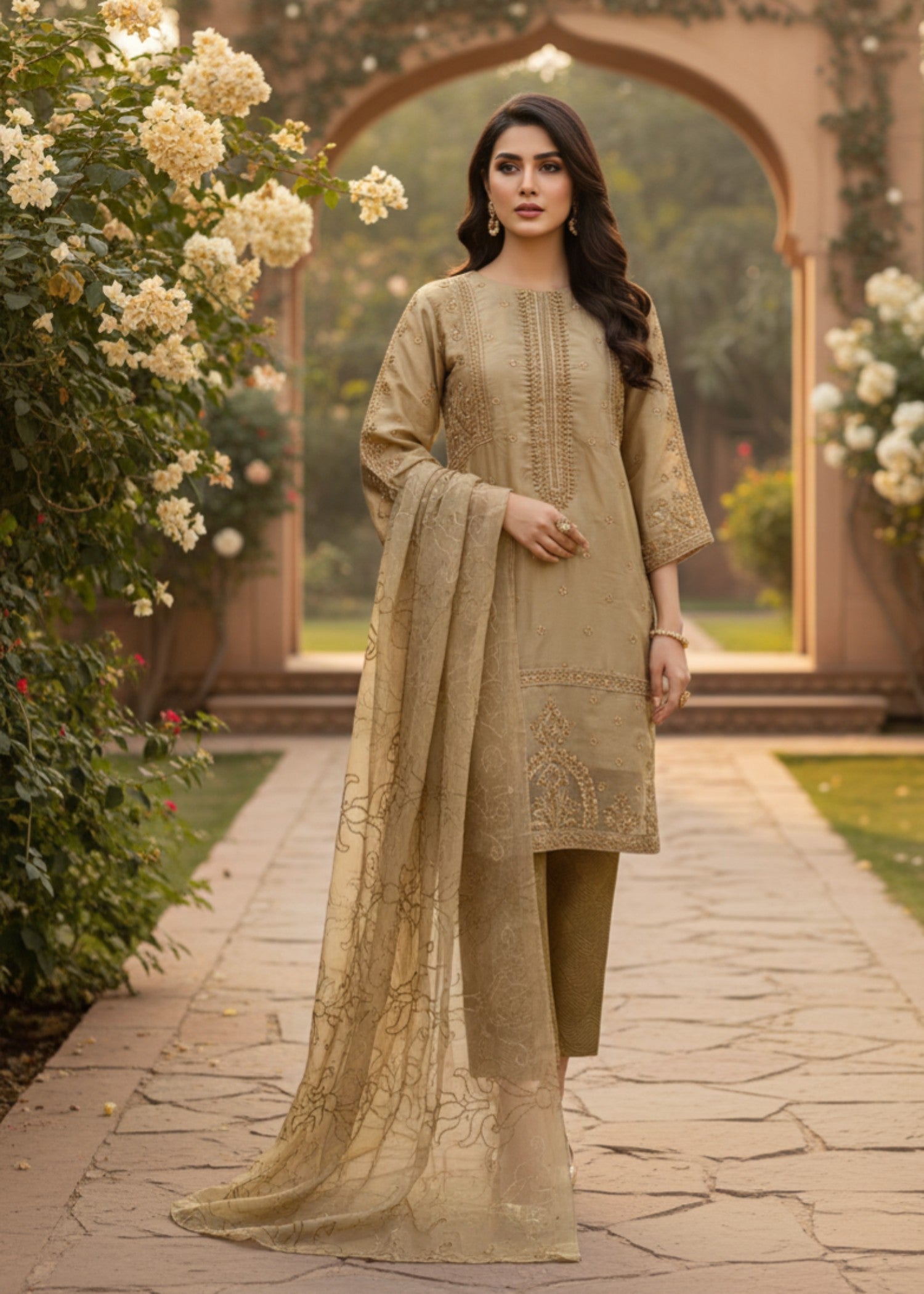 masuri Kurta Set in Olive green
