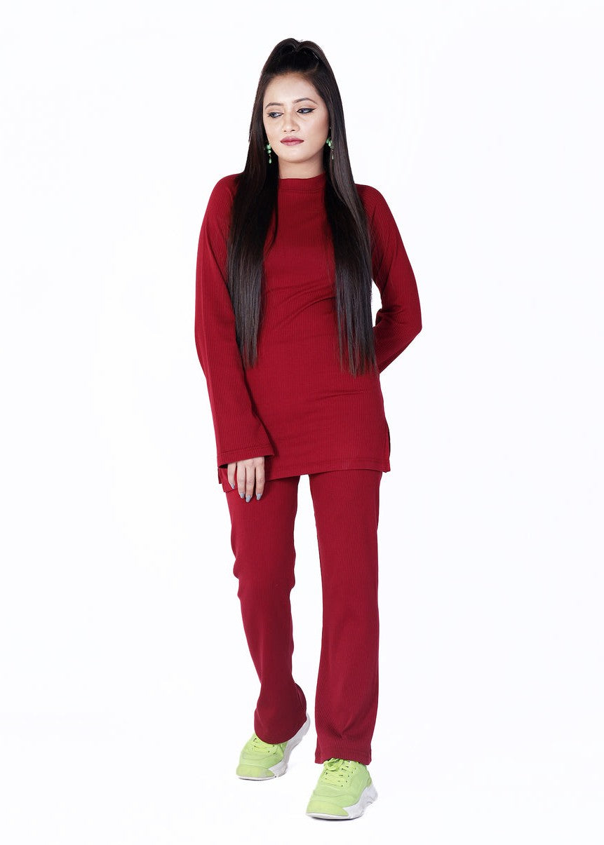 polyester Co Ord Sets in Maroon