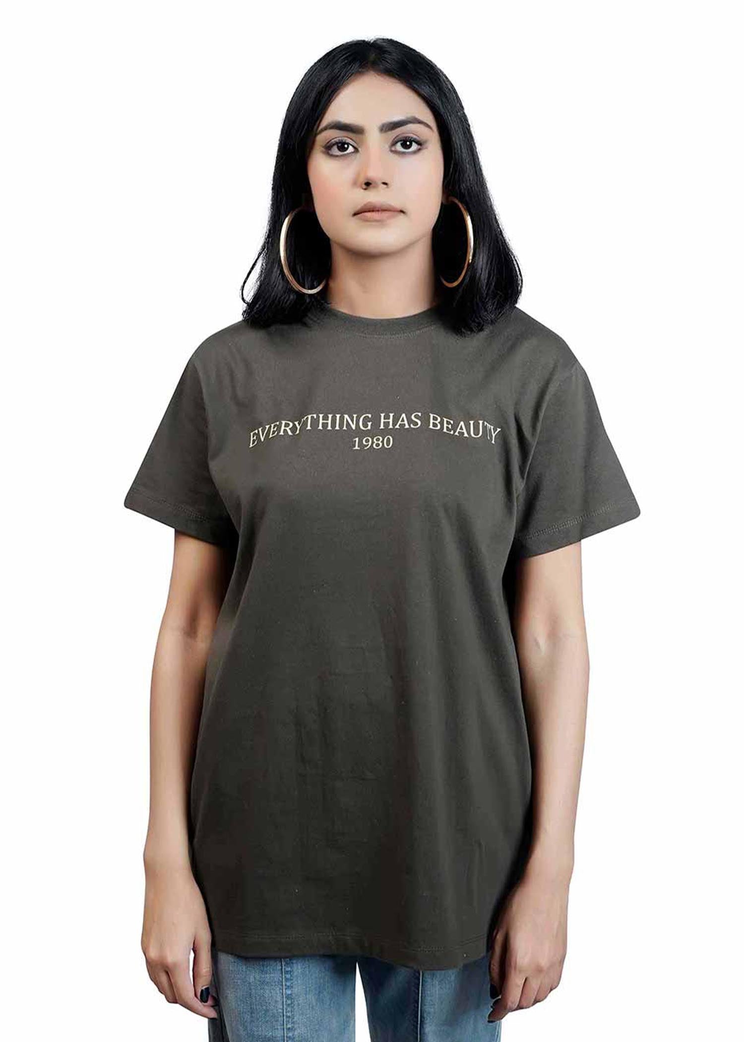 single jersey knit T Shirt in Dark green