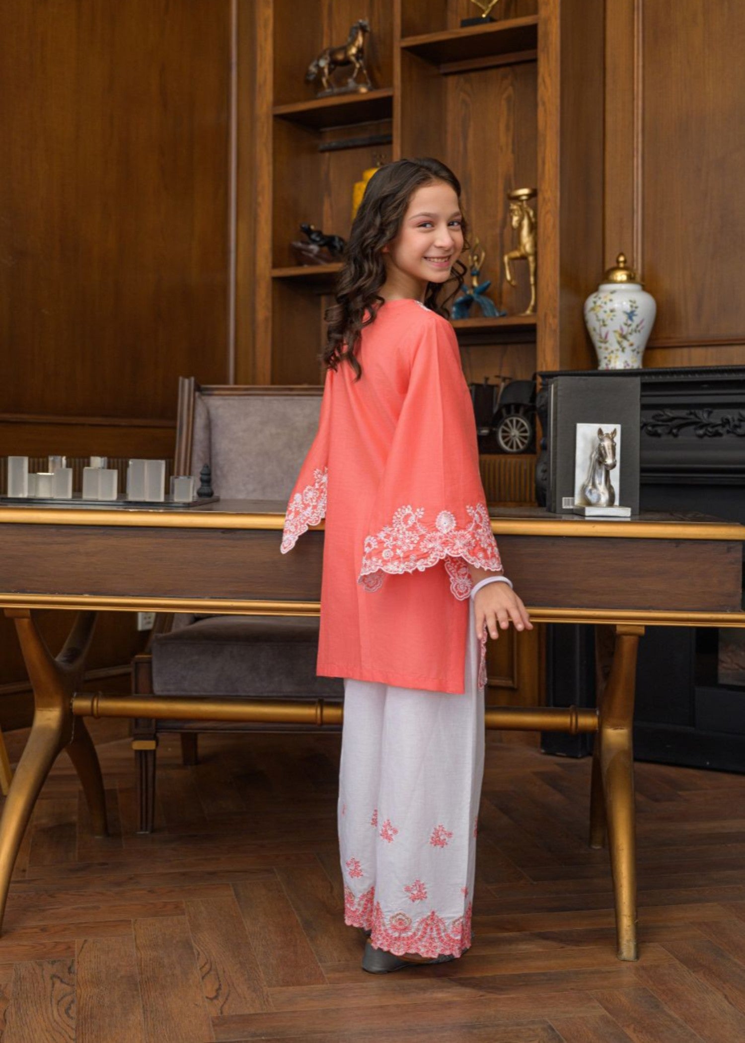 lawn Kurta Set in Salmon pink