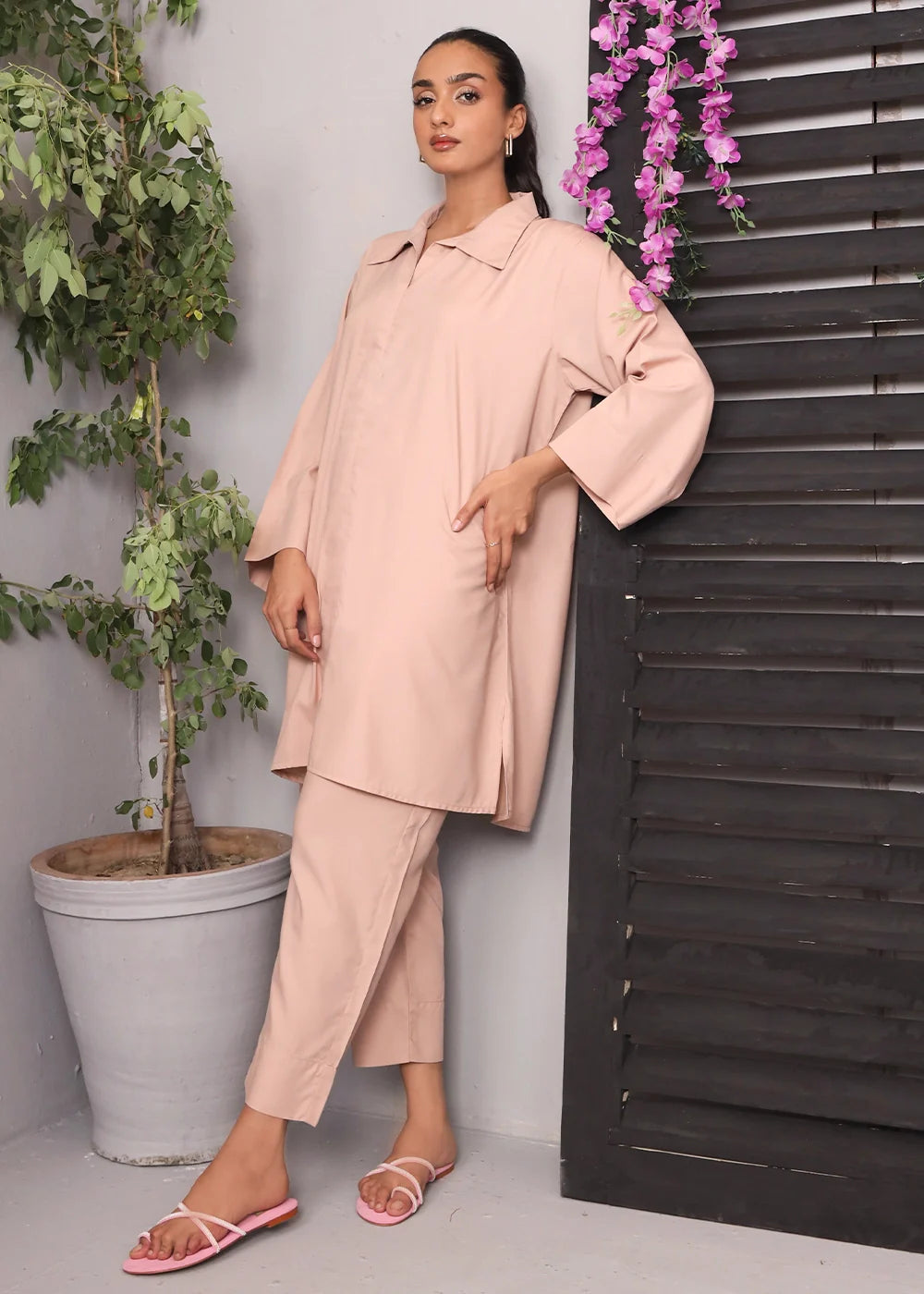 polyester Co Ord Sets in Peach pink