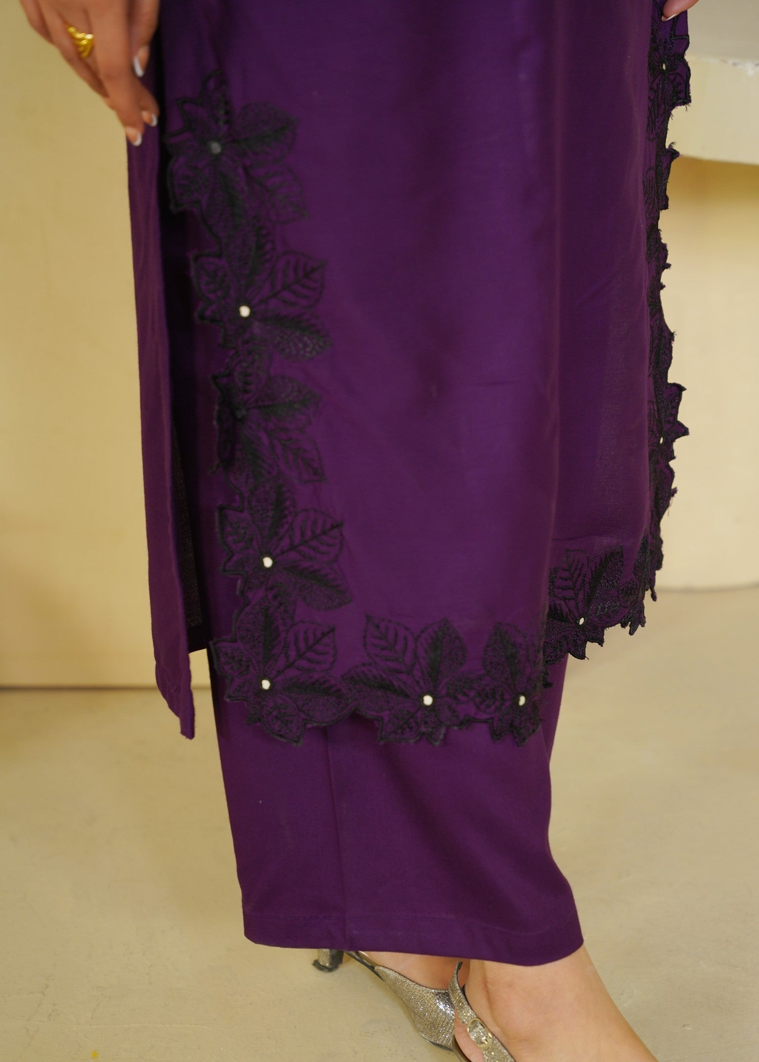 linen chambray Kurta Set in Royal amethyst