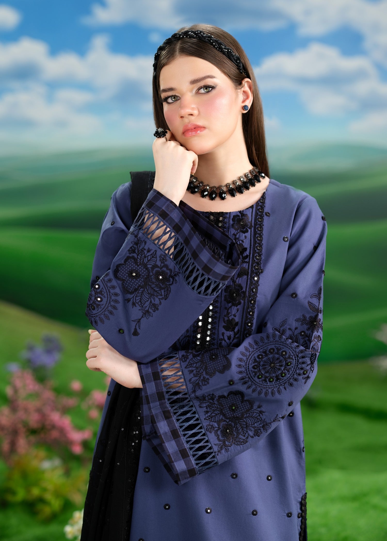 cambric cotton Kurta Set in Indigo