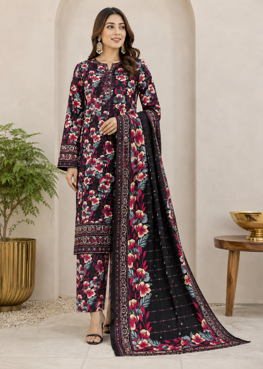 cotton Unstitched in Black, hot pink