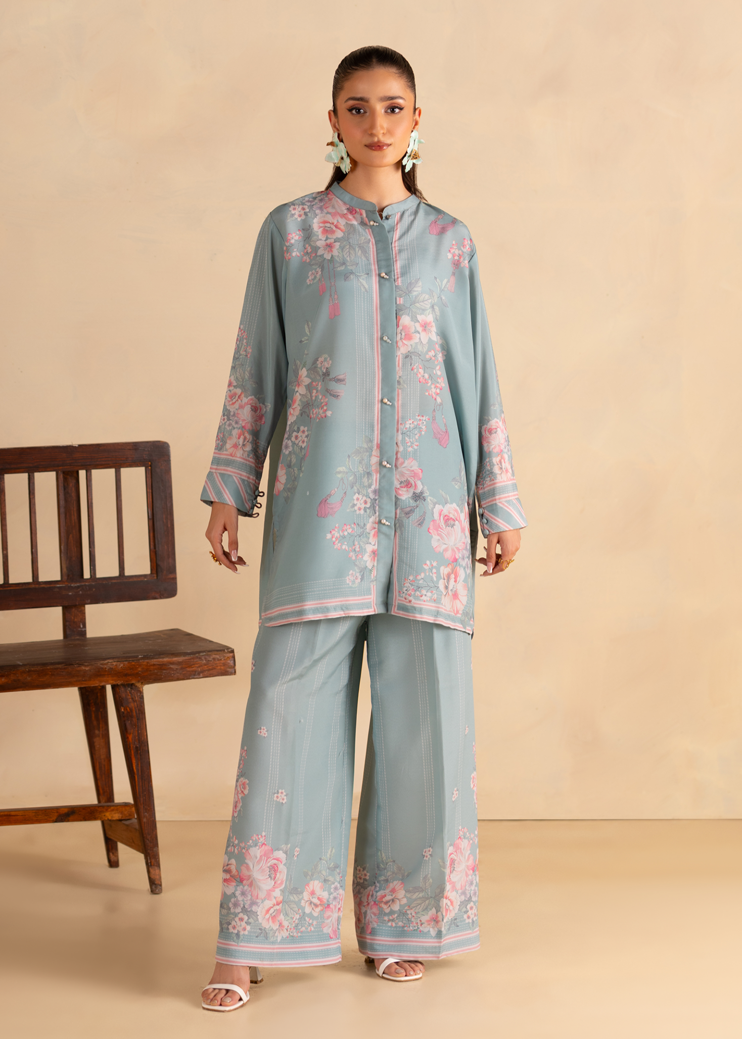 blended cambric Co Ord Sets in Powder blue