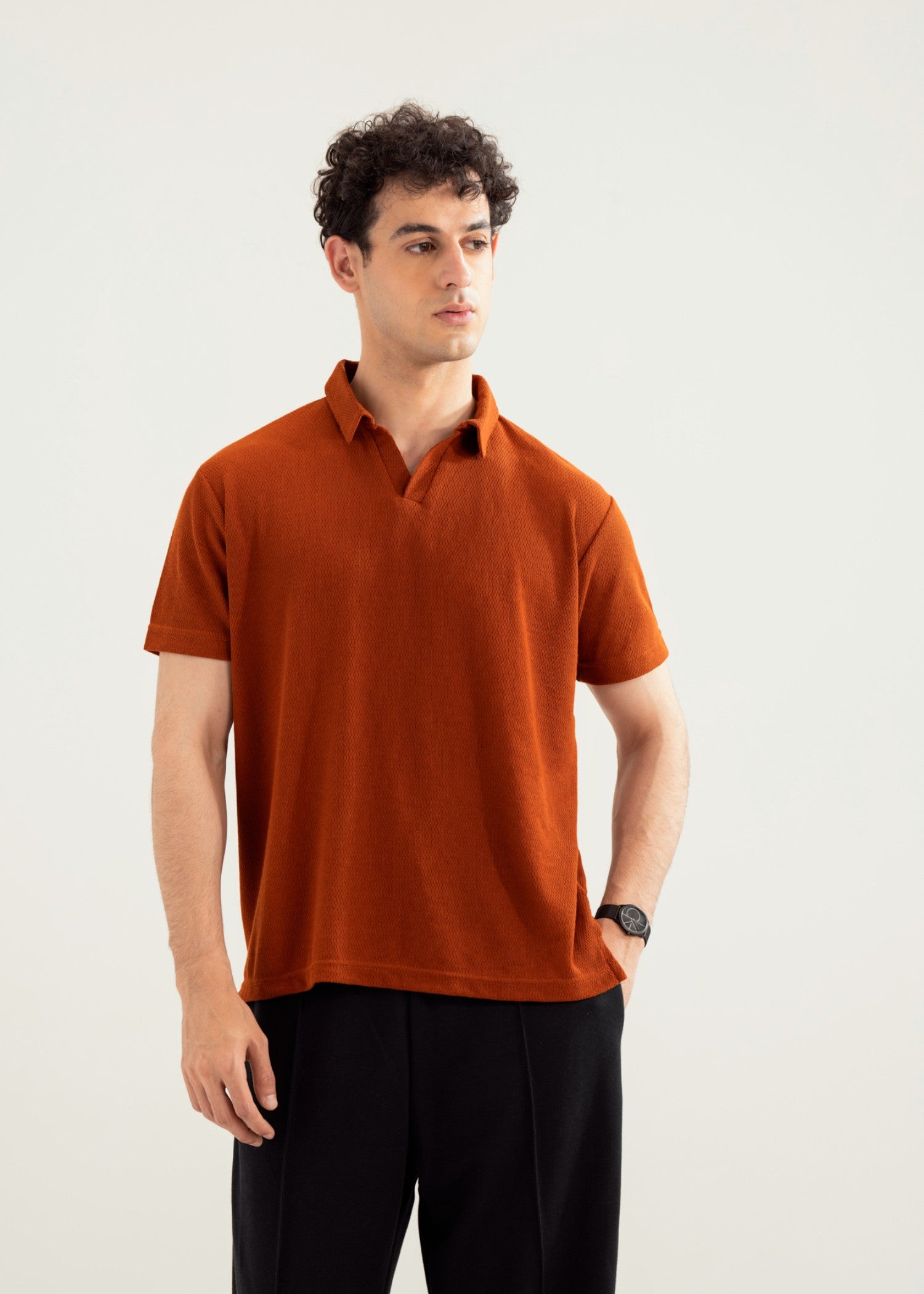 cotton Polo Shirt in Rust orange