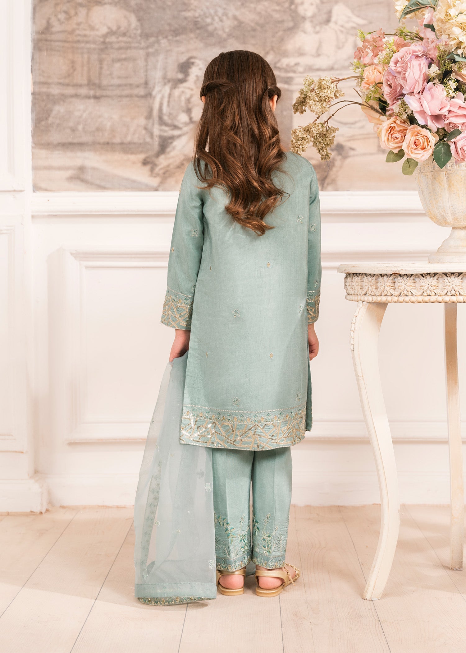 raw silk Kurta Set in Sky blue