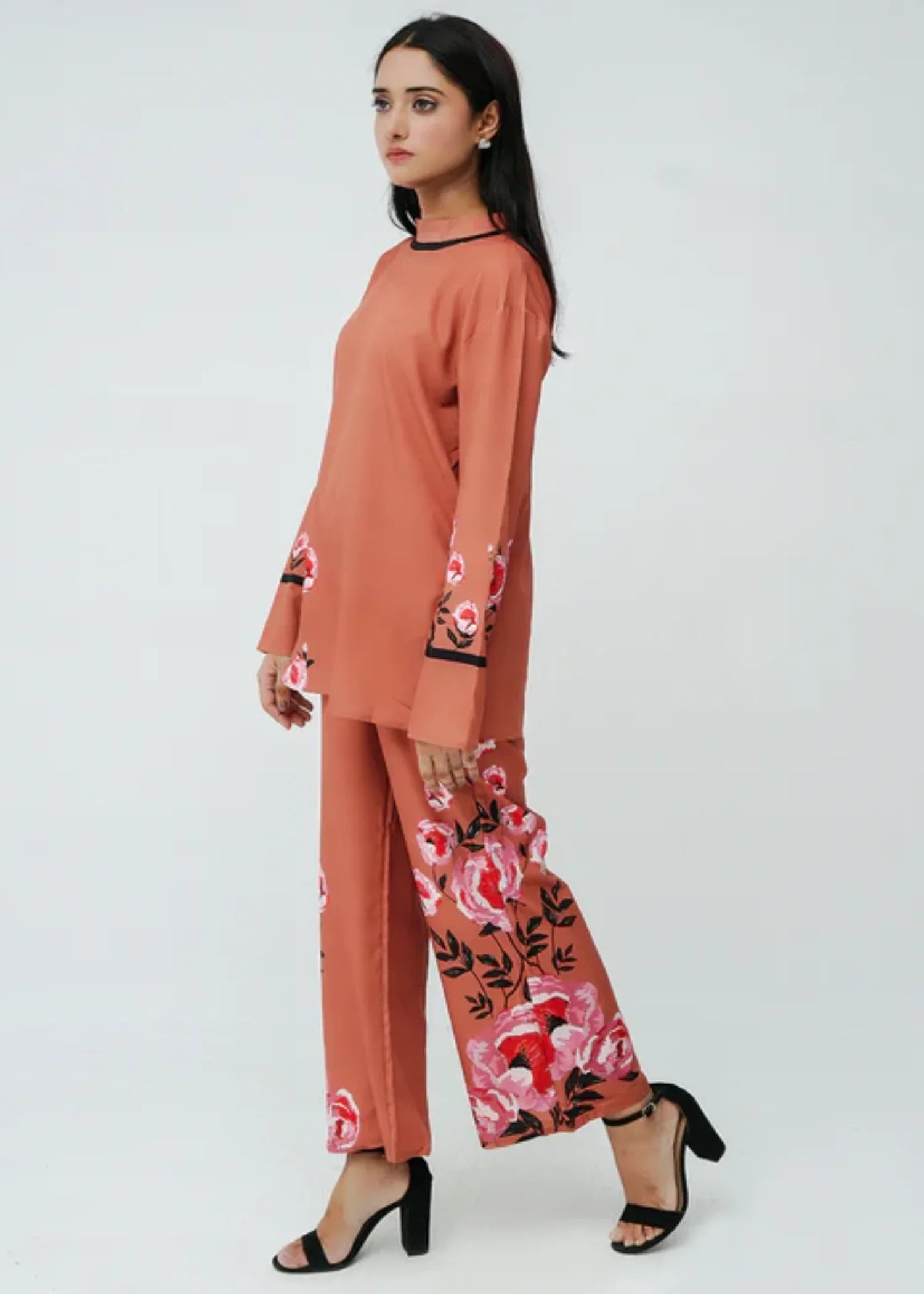 crepe polyester Co ord Sets in Peach orange