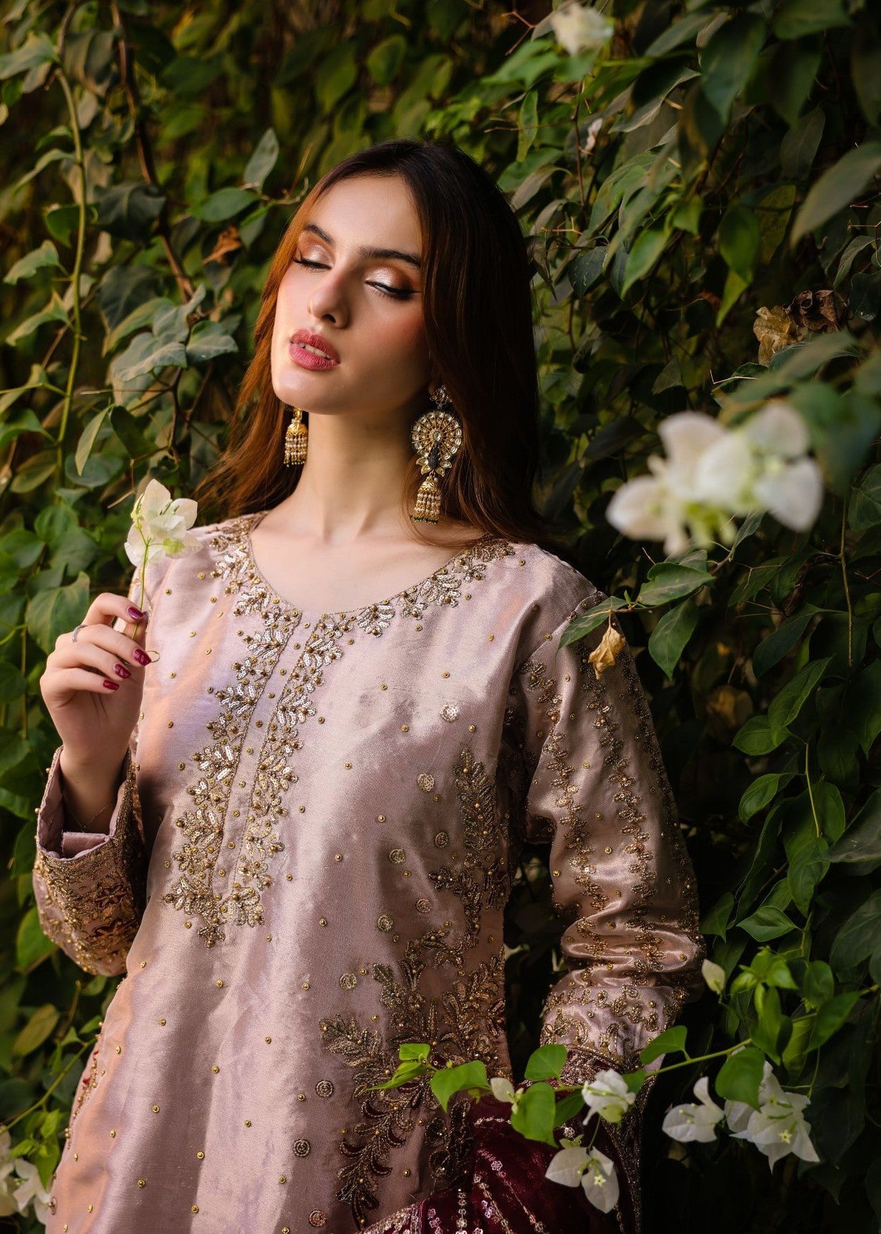 poly masoori Kurta Set in Lavender pink